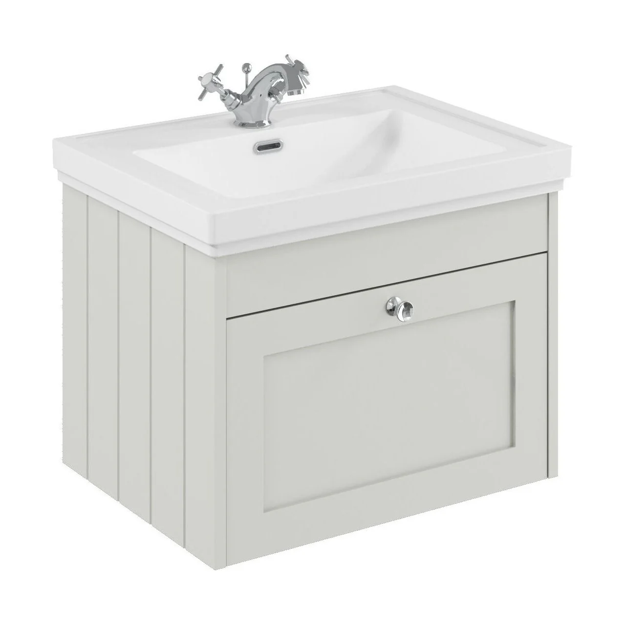 Balterley 600mm Wall Hung 1 Drawer Unit with Classic Basin 1 Tap Hole - Satin White