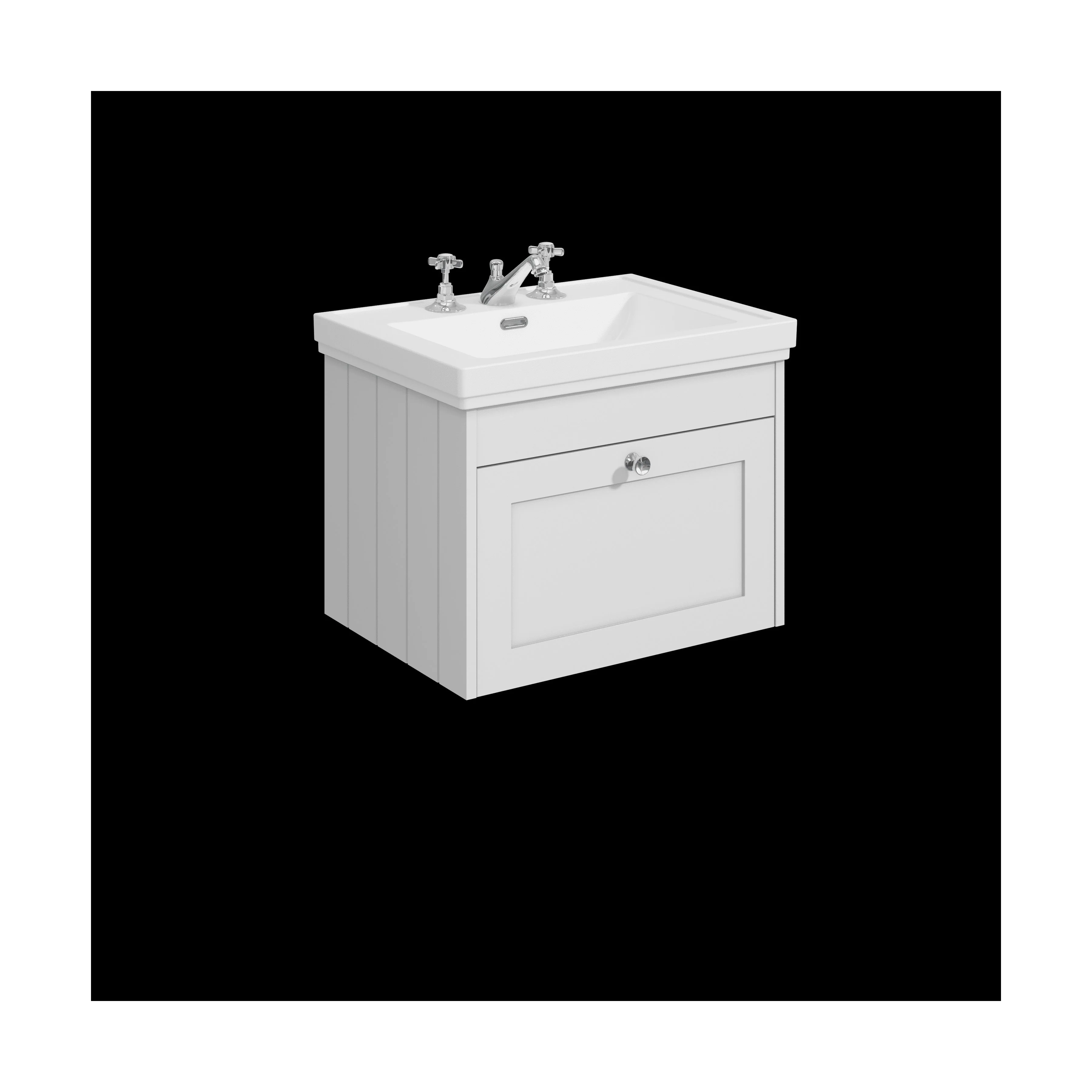 Balterley 600mm Wall Hung 1 Drawer Unit with Classic Basin 3 Tap Hole - Satin White