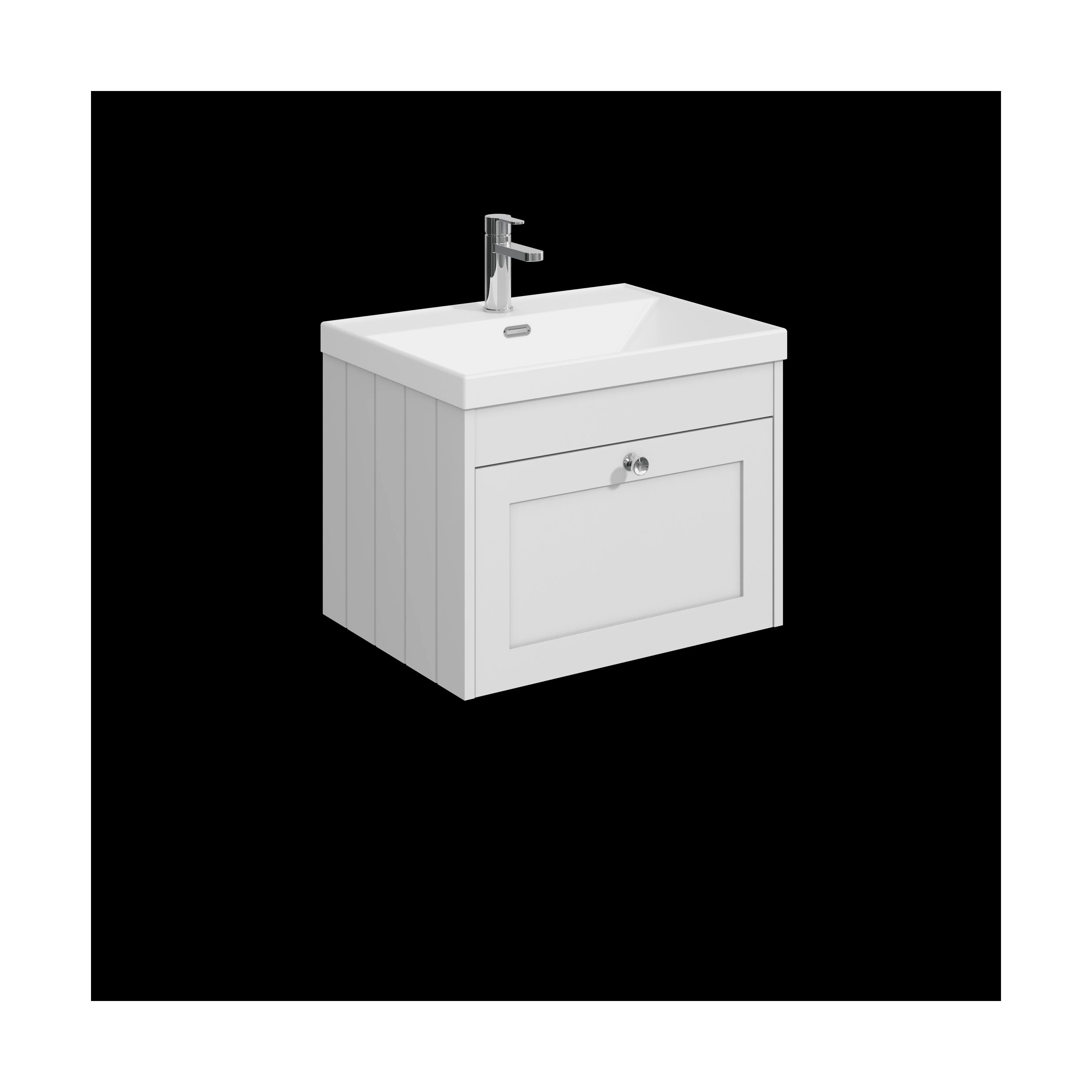 Balterley 600mm Wall Hung 1 Drawer Unit with Thin Edge Basin 1 Tap Hole - Satin White