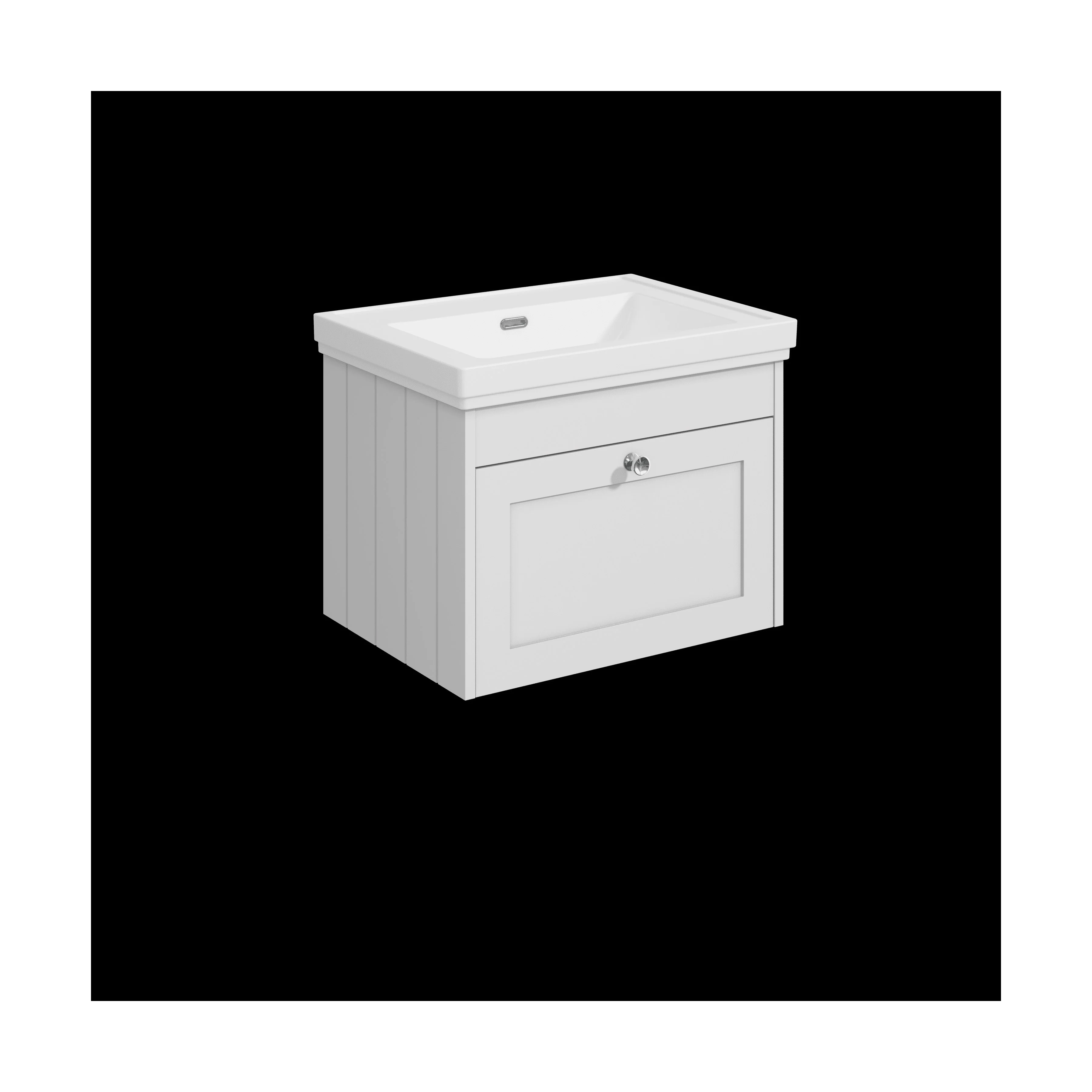 Balterley 600mm Wall Hung 1 Drawer Unit with Classic Basin No Tap Hole - Satin White