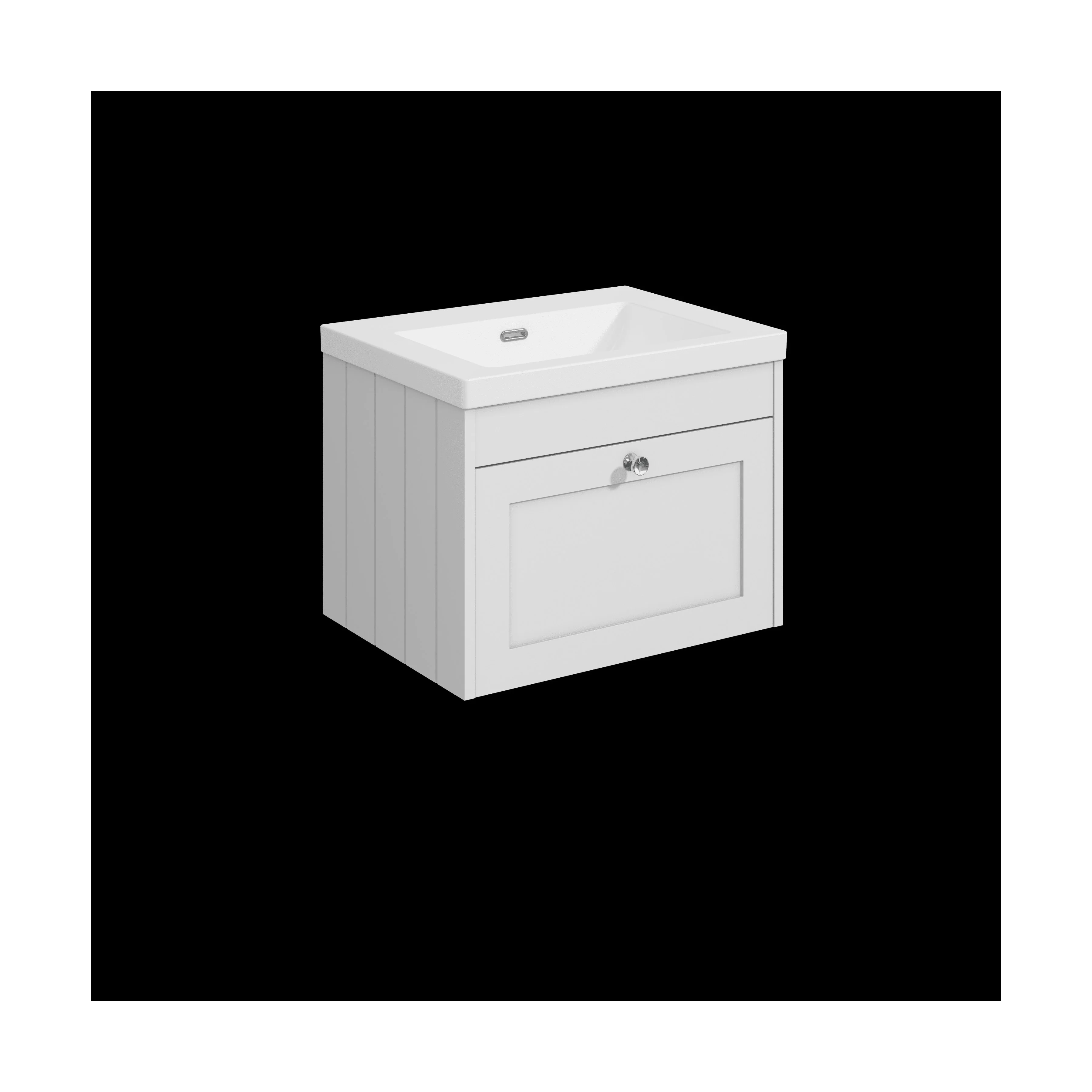 Balterley 600mm Wall Hung 1 Drawer Unit with Minimalist Basin No Tap Hole - Satin White