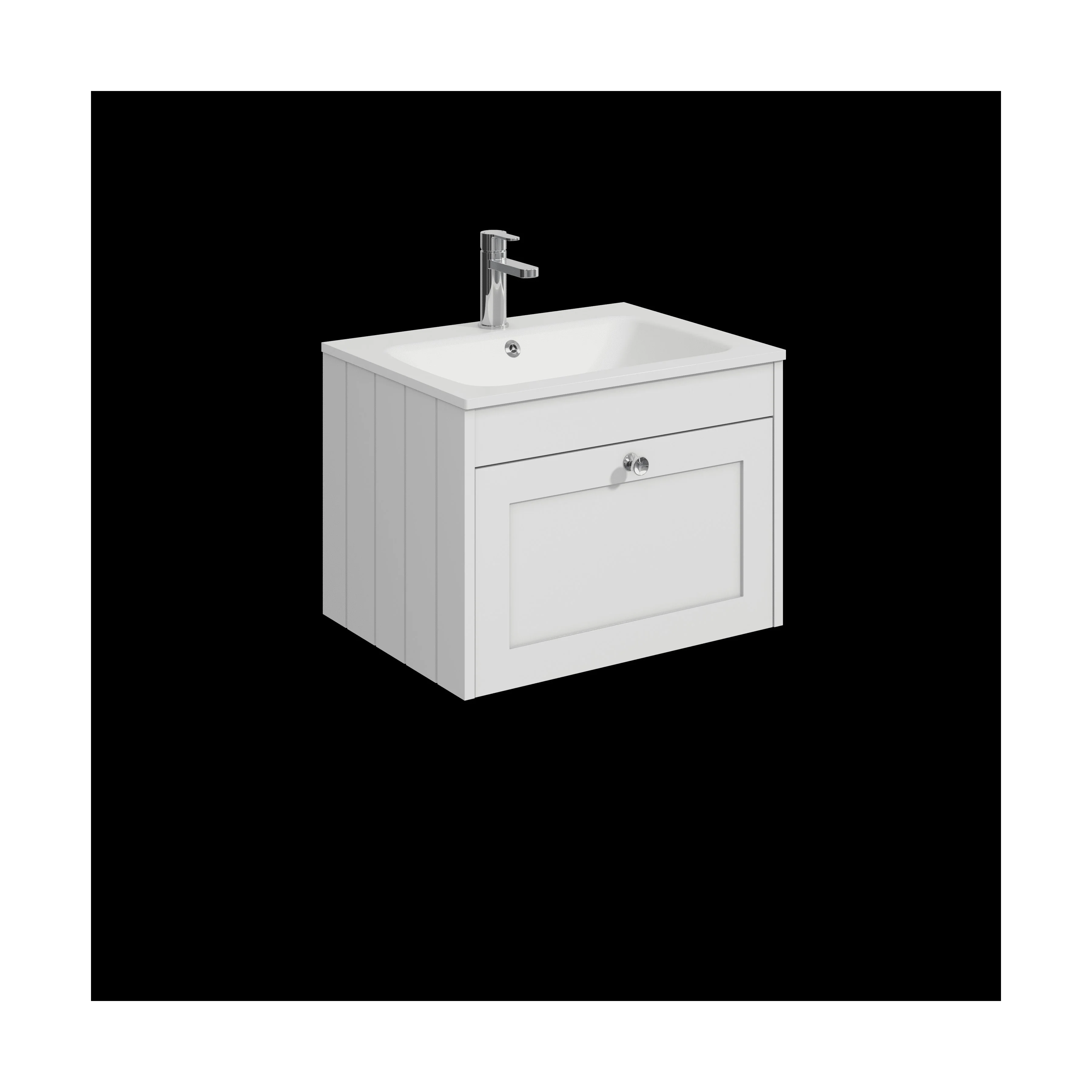 Balterley 600mm Wall Hung 1 Drawer Unit with Stone Basin 1 Tap Hole - Satin White