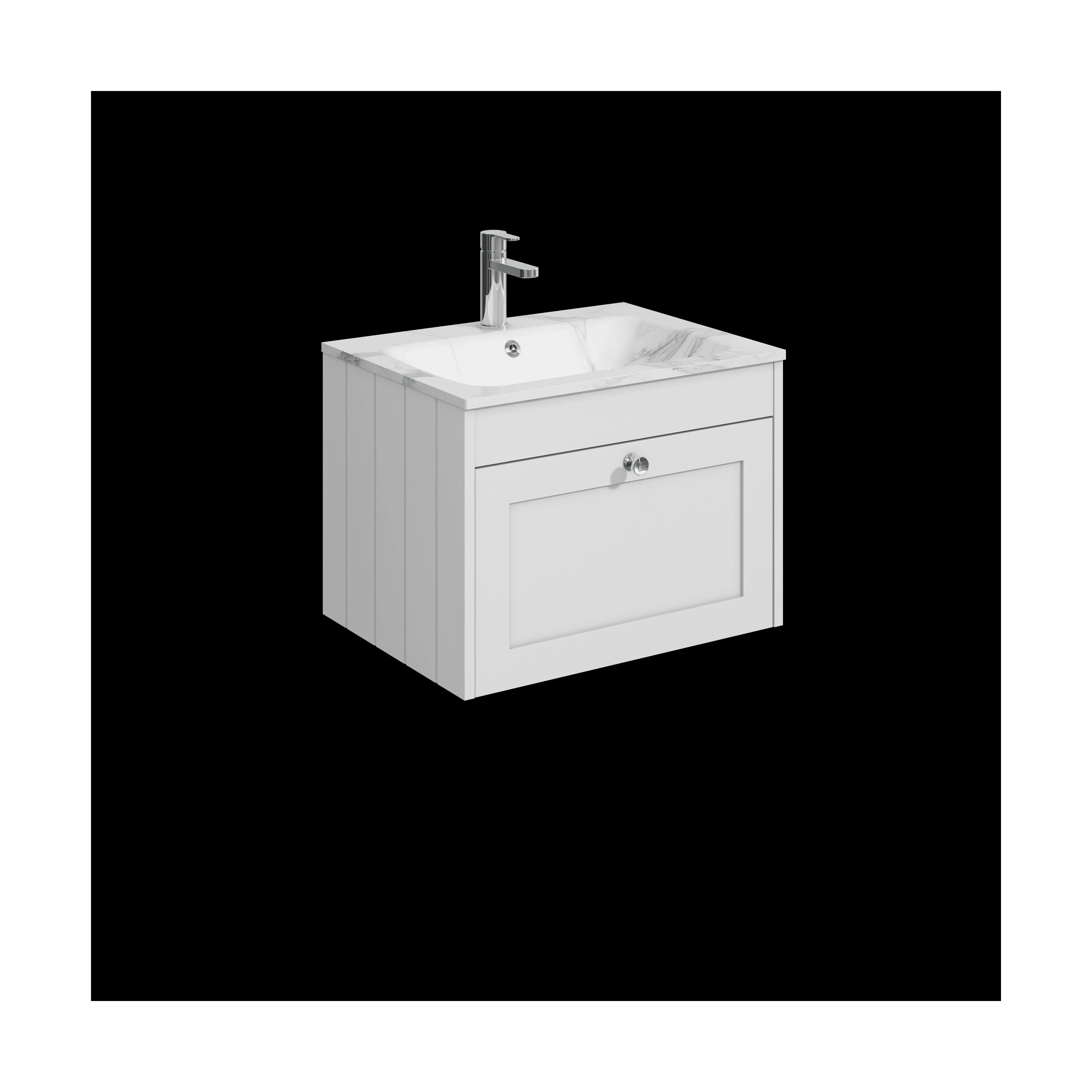 Balterley 600mm Wall Hung 1 Drawer Unit with Stone Basin 1 Tap Hole, Satin White