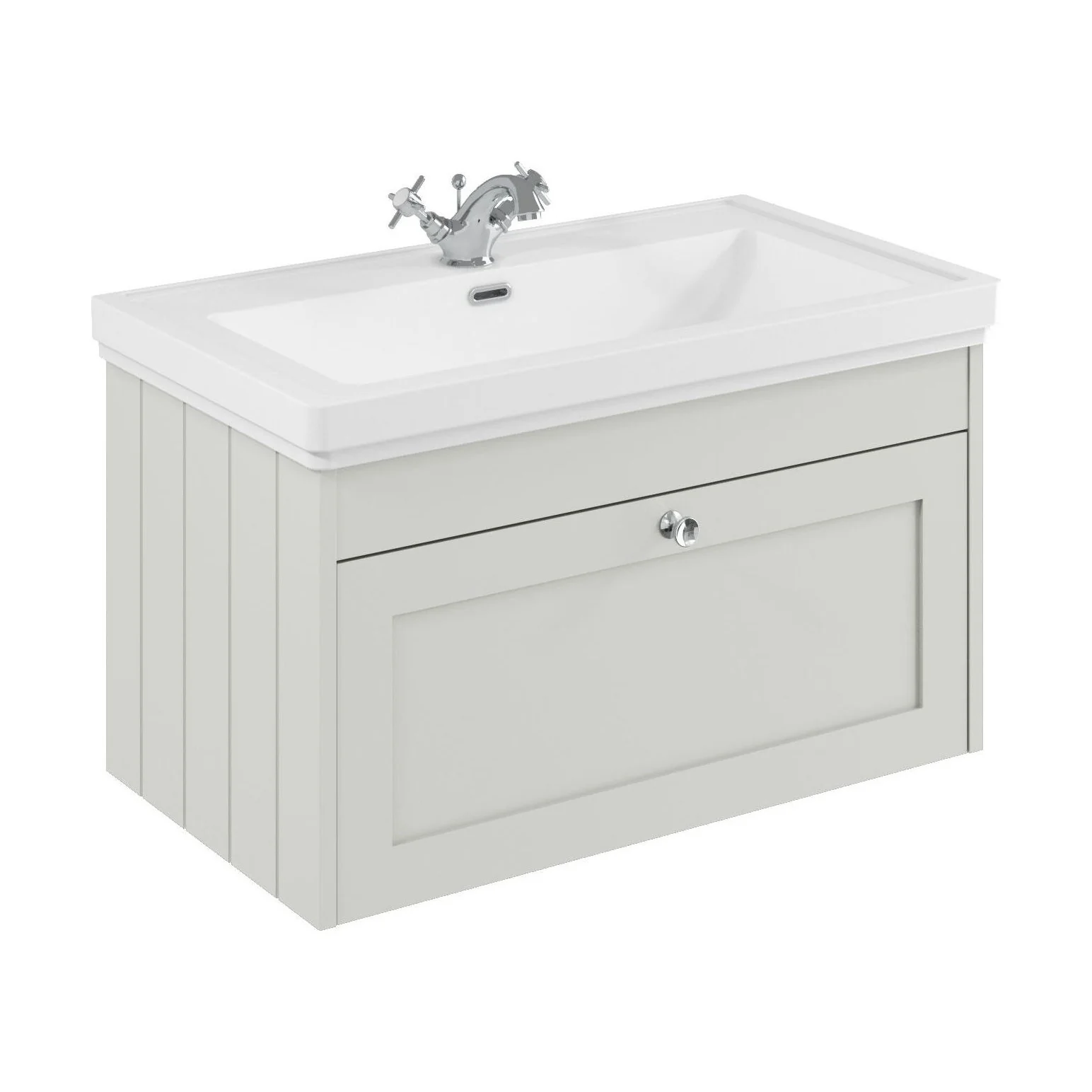 Balterley 800mm Wall Hung 1 Drawer Unit with Classic Basin 1 Tap Hole - Satin White