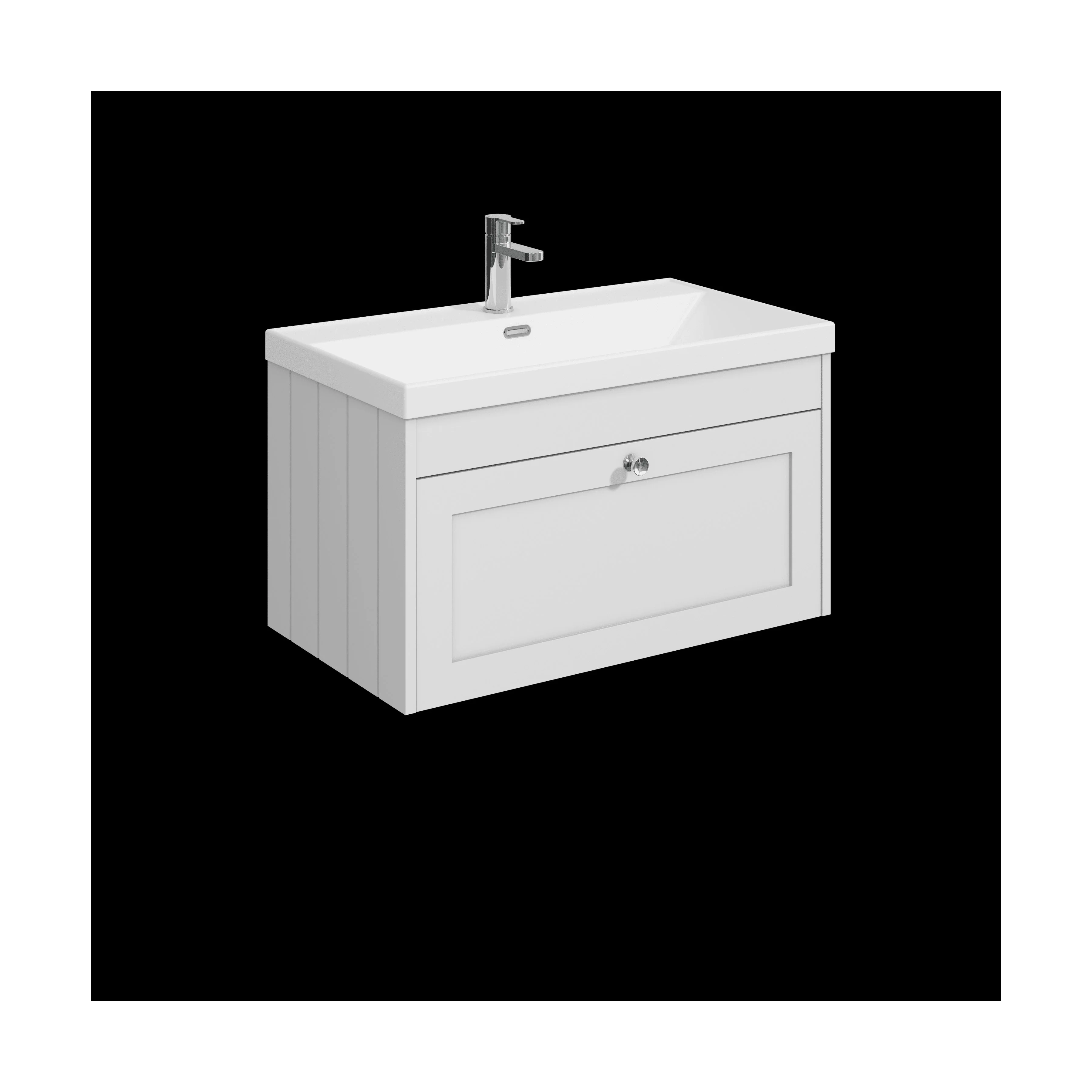 Balterley 800mm Wall Hung 1 Drawer Unit with Thin Edge Basin 1 Tap Hole - Satin White