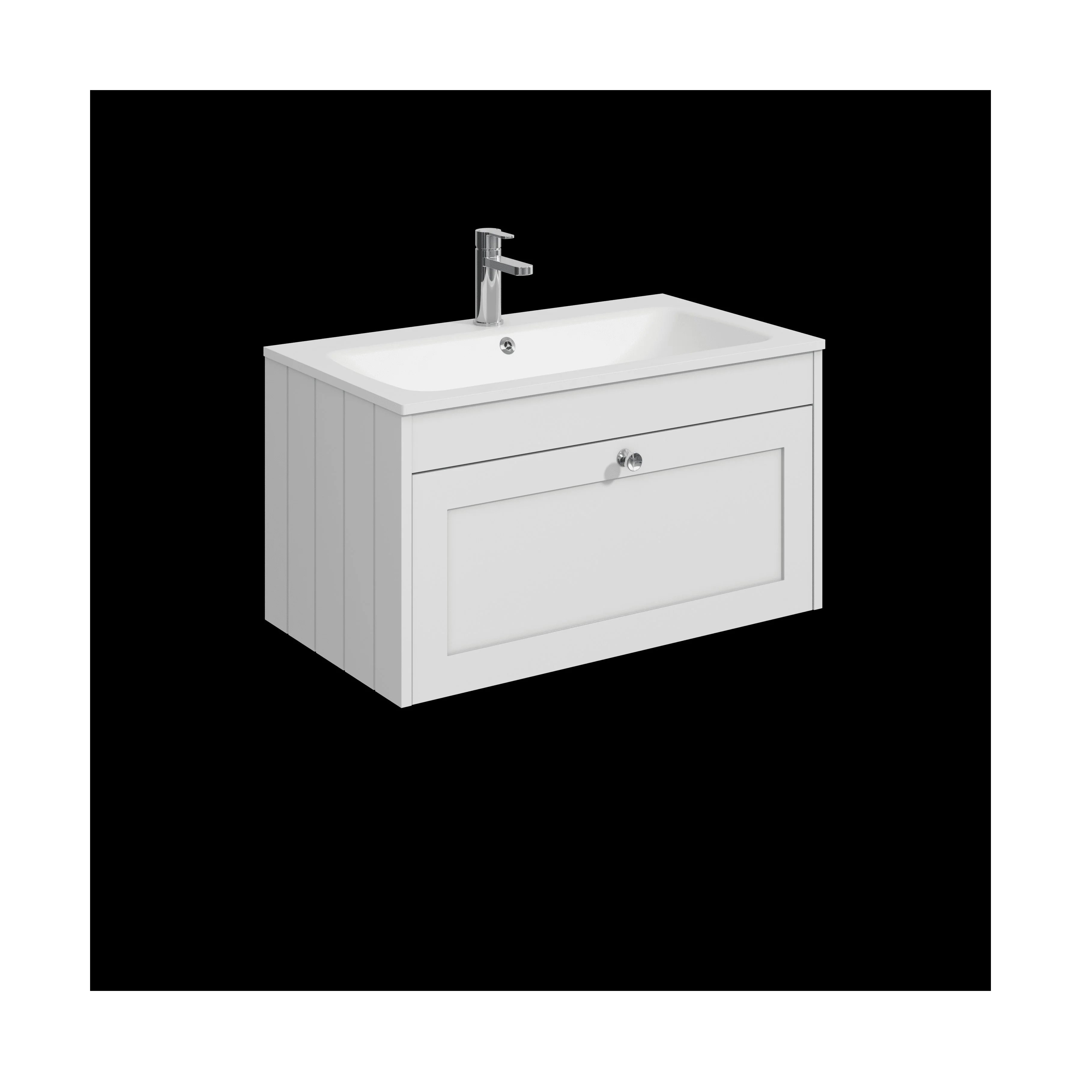 Balterley 800mm Wall Hung 1 Drawer Unit with Stone Basin 1 Tap Hole - Satin White