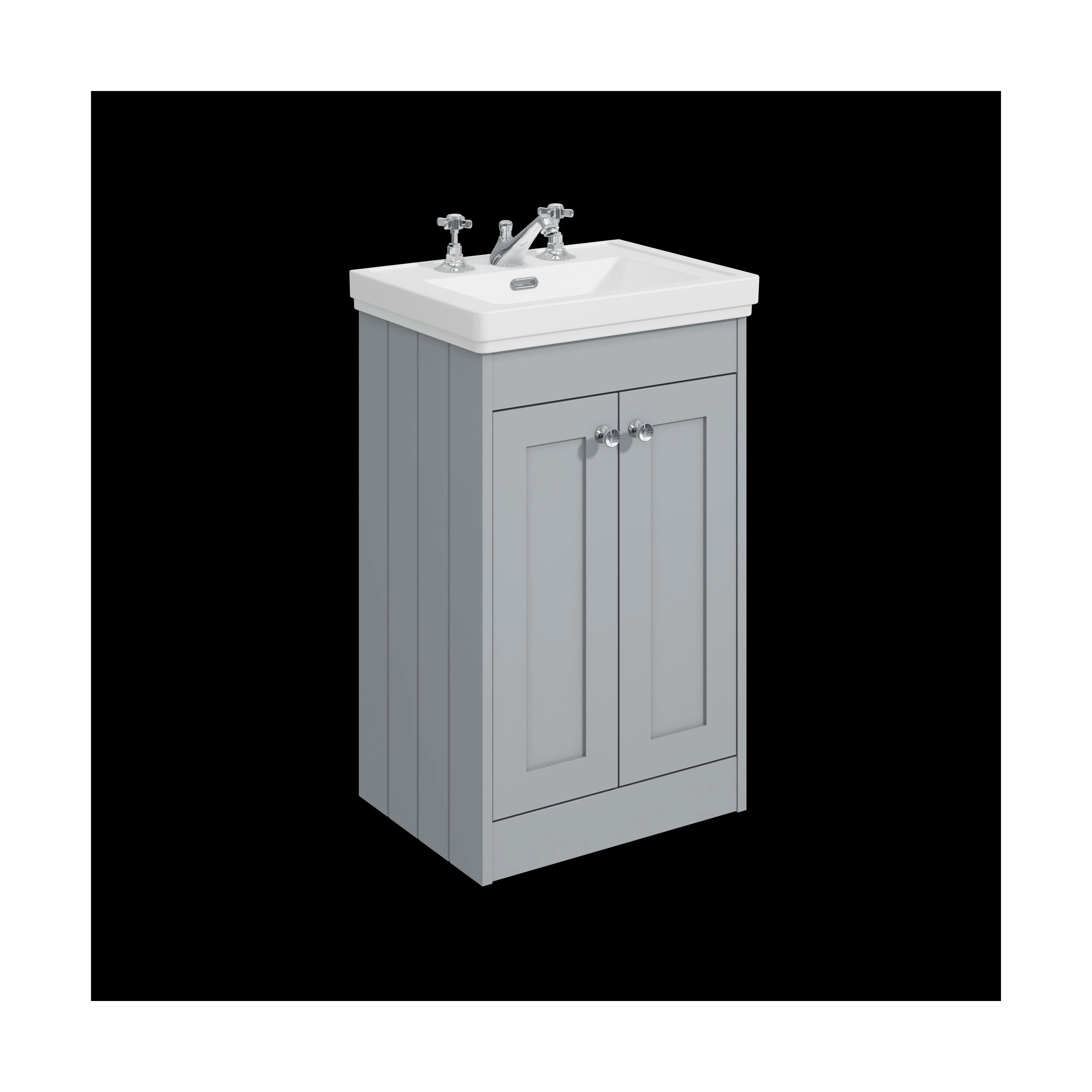 Balterley 500mm Floor Standing 2 Door Unit with Classic Basin 3 Tap Hole - Satin Grey