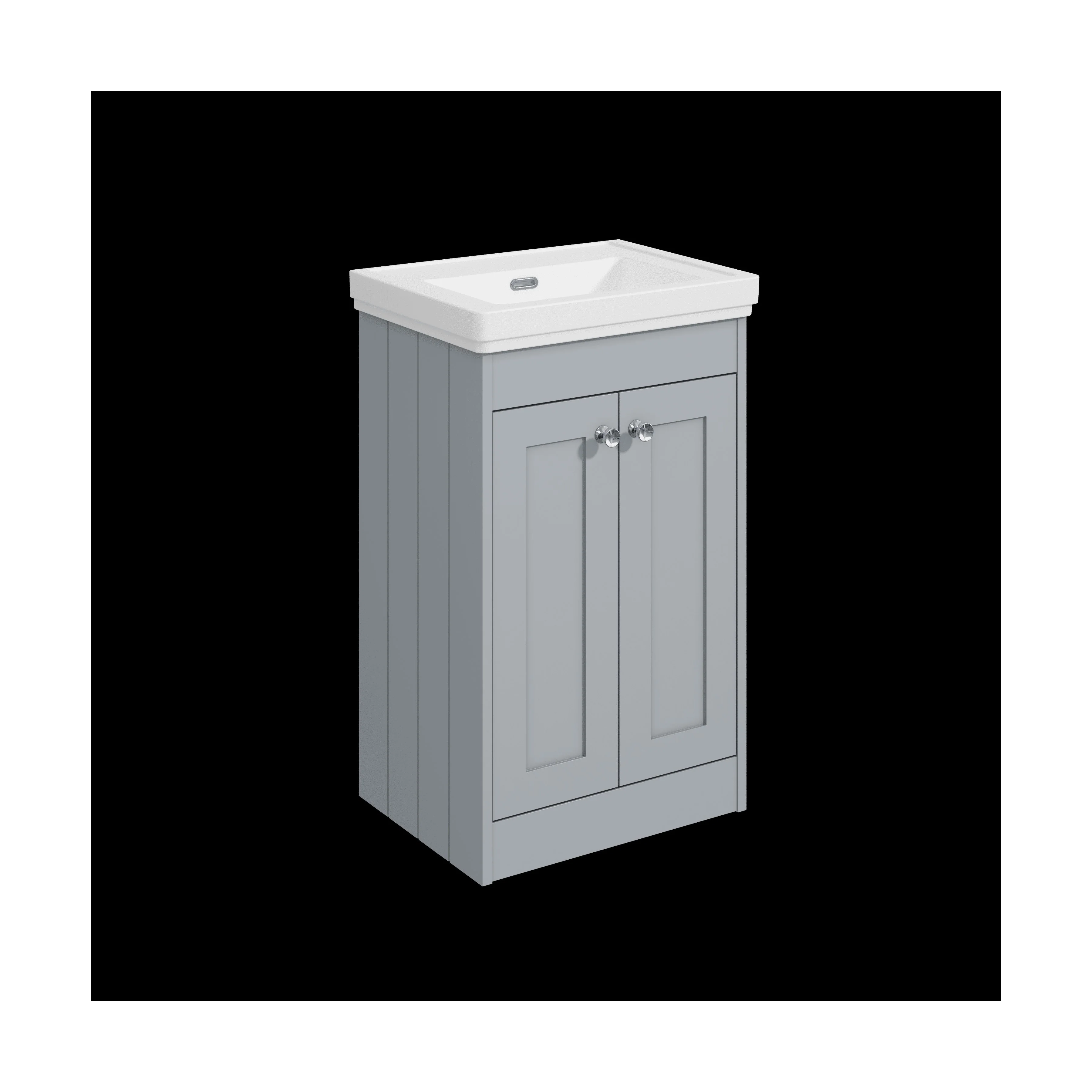 Balterley 500mm Floor Standing 2 Door Unit with Classic Basin No Tap Hole - Satin Grey