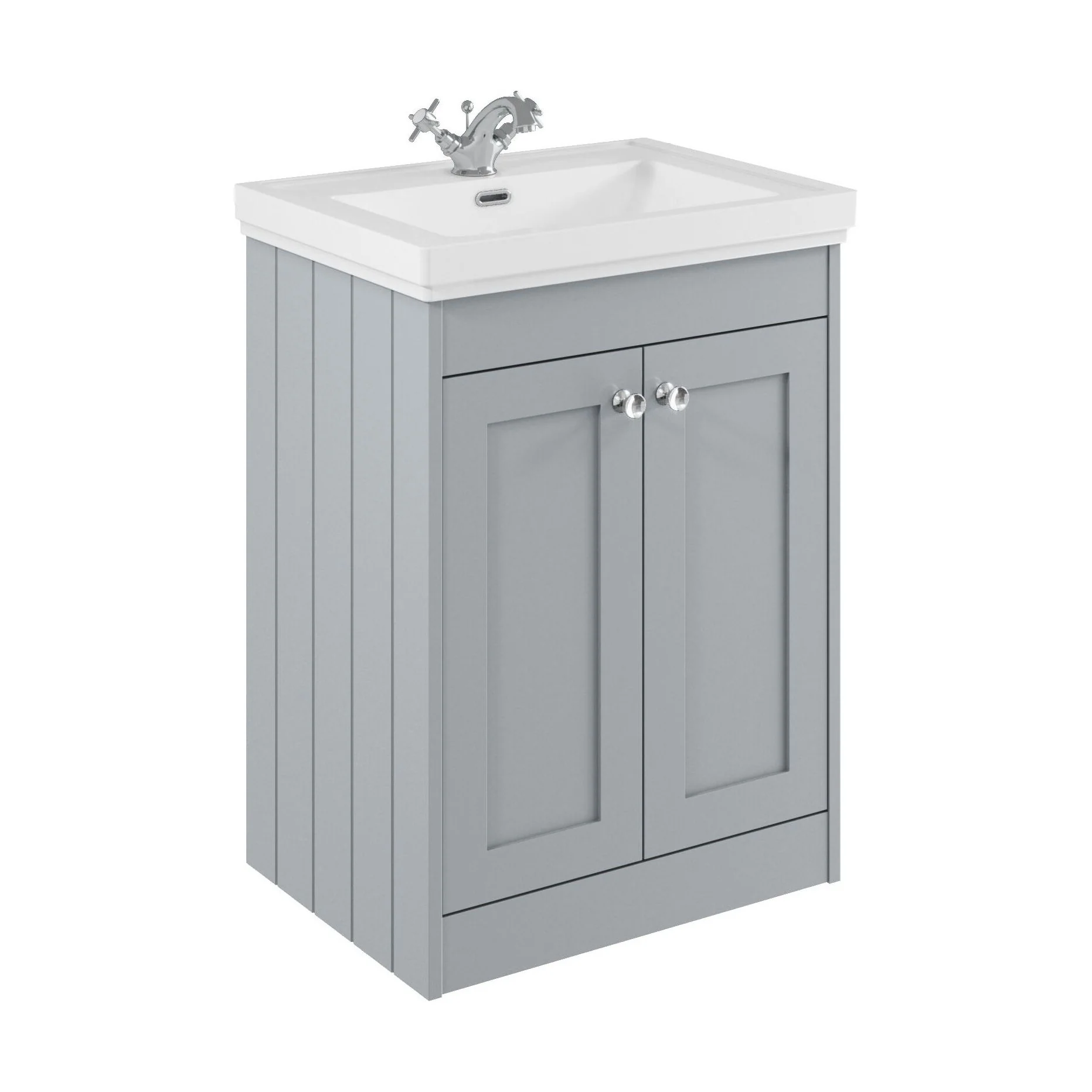 Balterley 600mm Floor Standing 2 Door Unit with Classic Basin 1 Tap Hole - Satin Grey