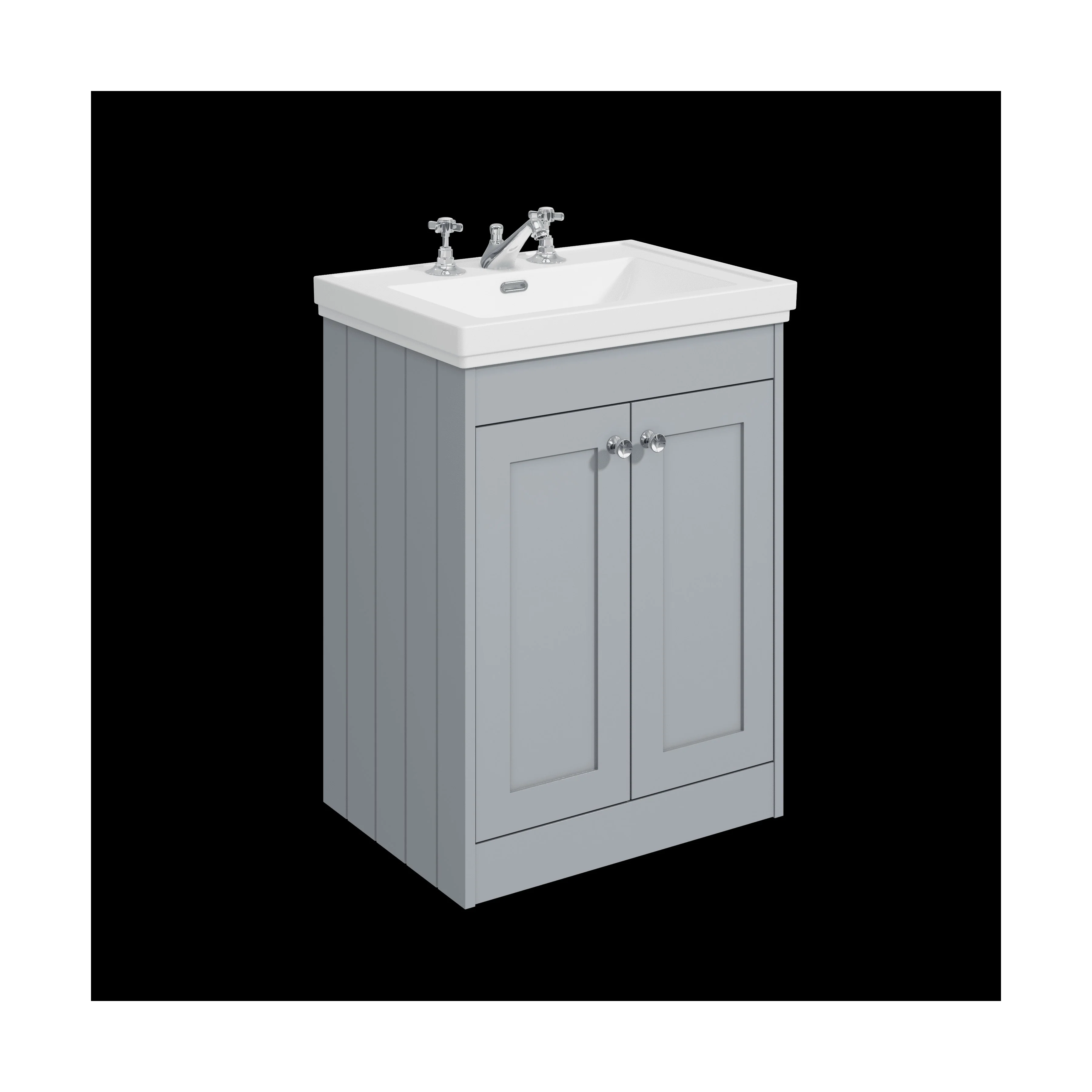 Balterley 600mm Floor Standing 2 Door Unit with Classic Basin 3 Tap Hole - Satin Grey