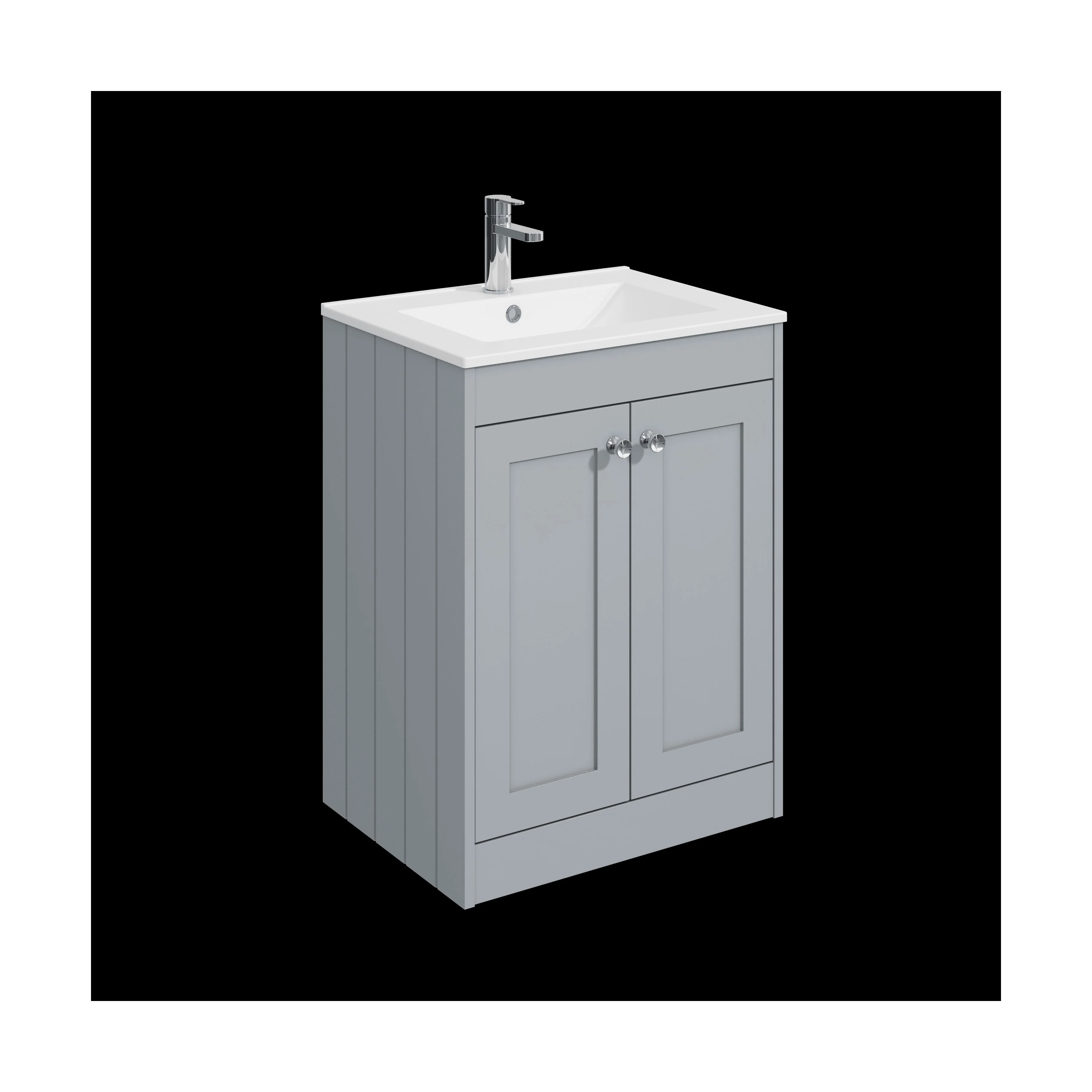 Balterley 600mm Floor Standing 2 Door Unit with Minimalist Basin 1 Tap Hole - Satin Grey
