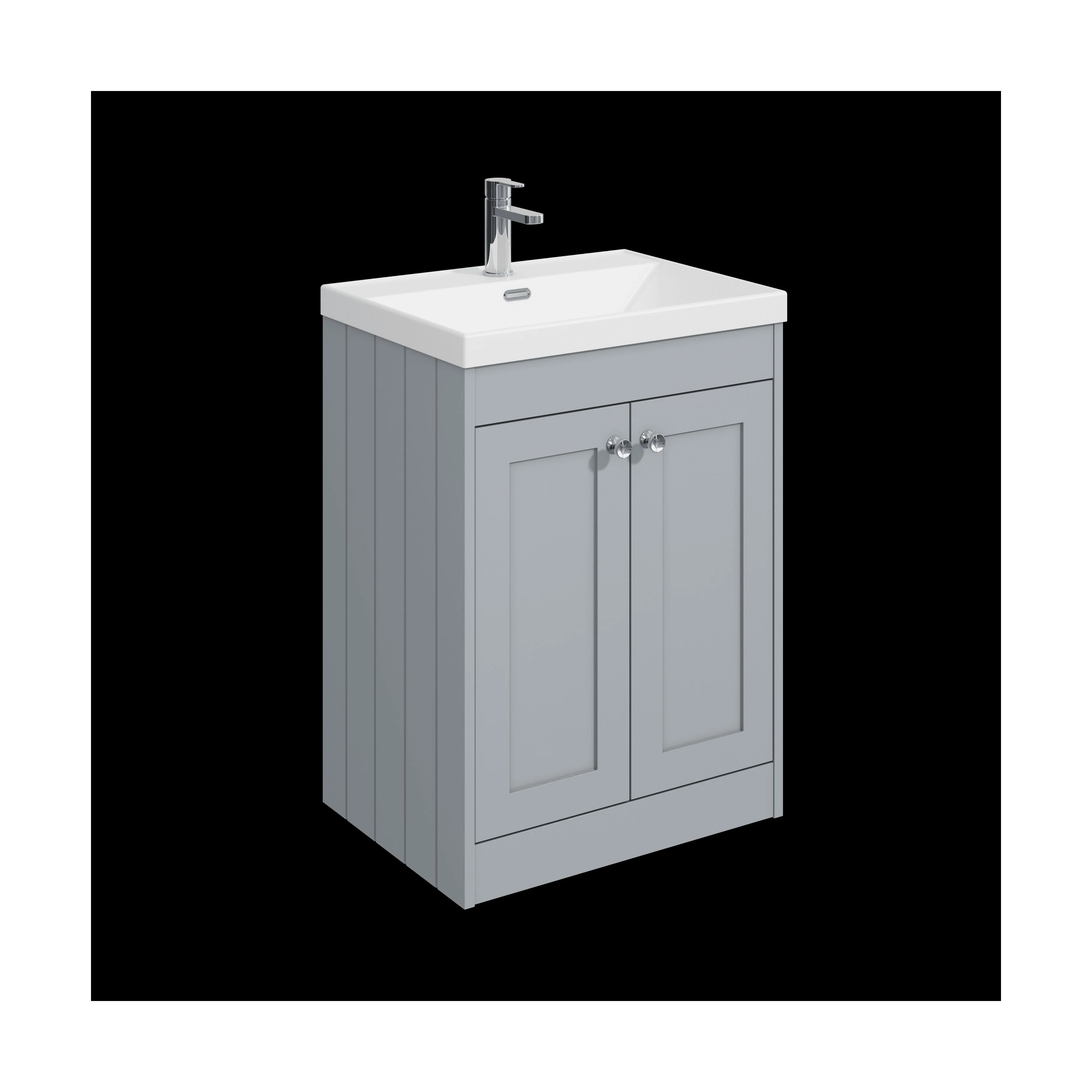 Balterley 600mm Floor Standing 2 Door Unit with Thin Edge Basin 1 Tap Hole - Satin Grey
