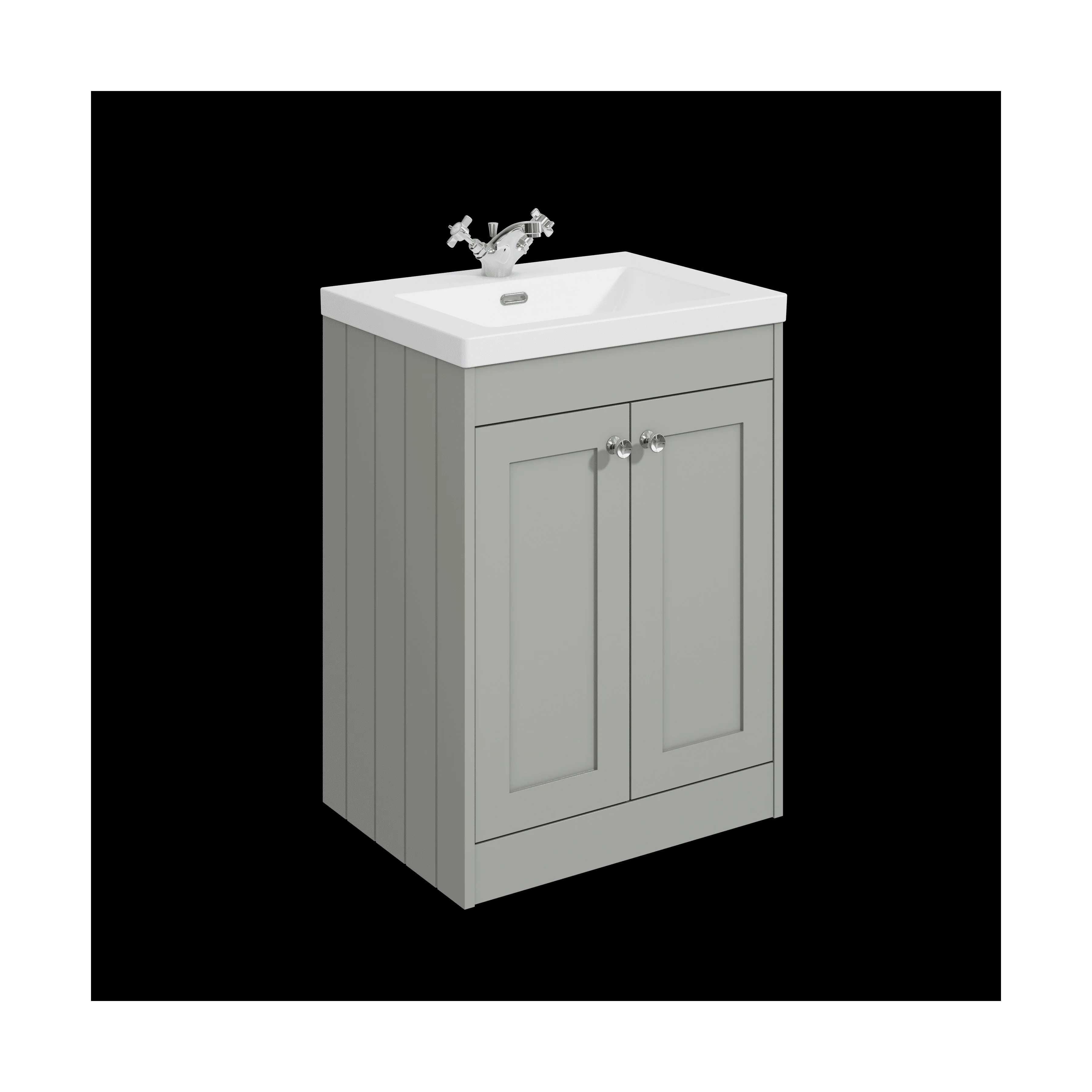 Balterley 600mm Floor Standing 2 Door Unit with Minimalist Basin 1 Tap Hole - Satin Grey