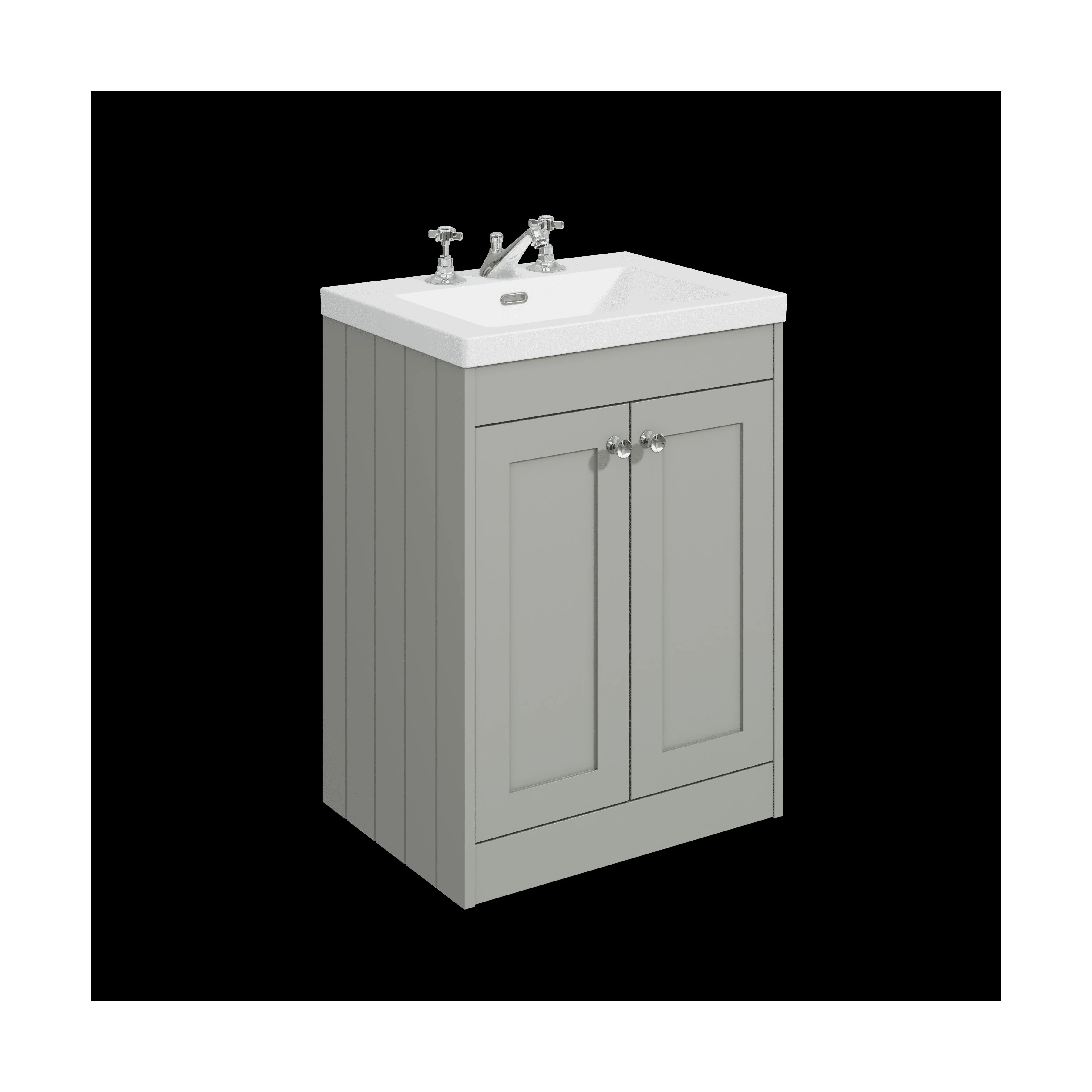 Balterley 600mm Floor Standing 2 Door Unit with Minimalist Basin 3 Tap Hole - Satin Grey