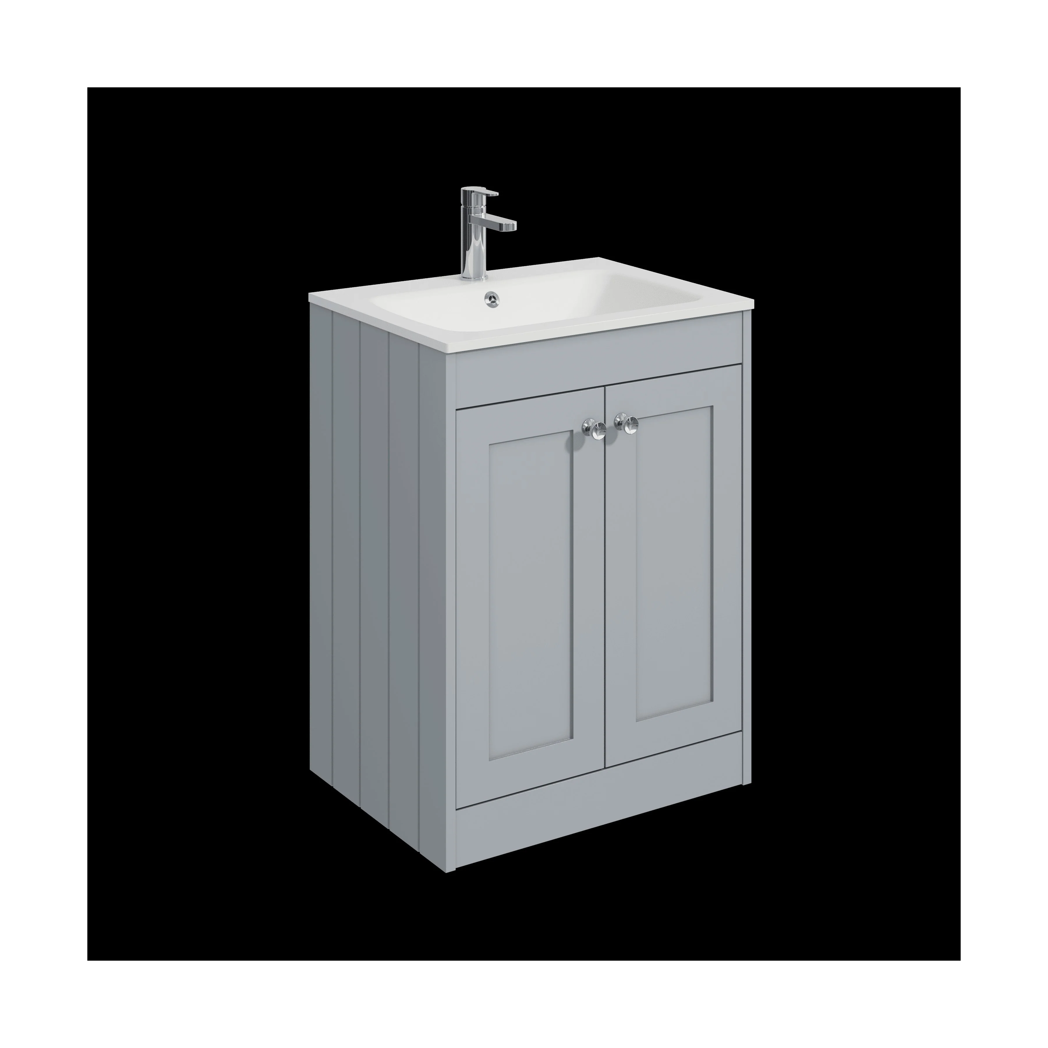 Balterley 600mm Floor Standing 2 Door Unit with Stone Basin 1 Tap Hole - Satin Grey