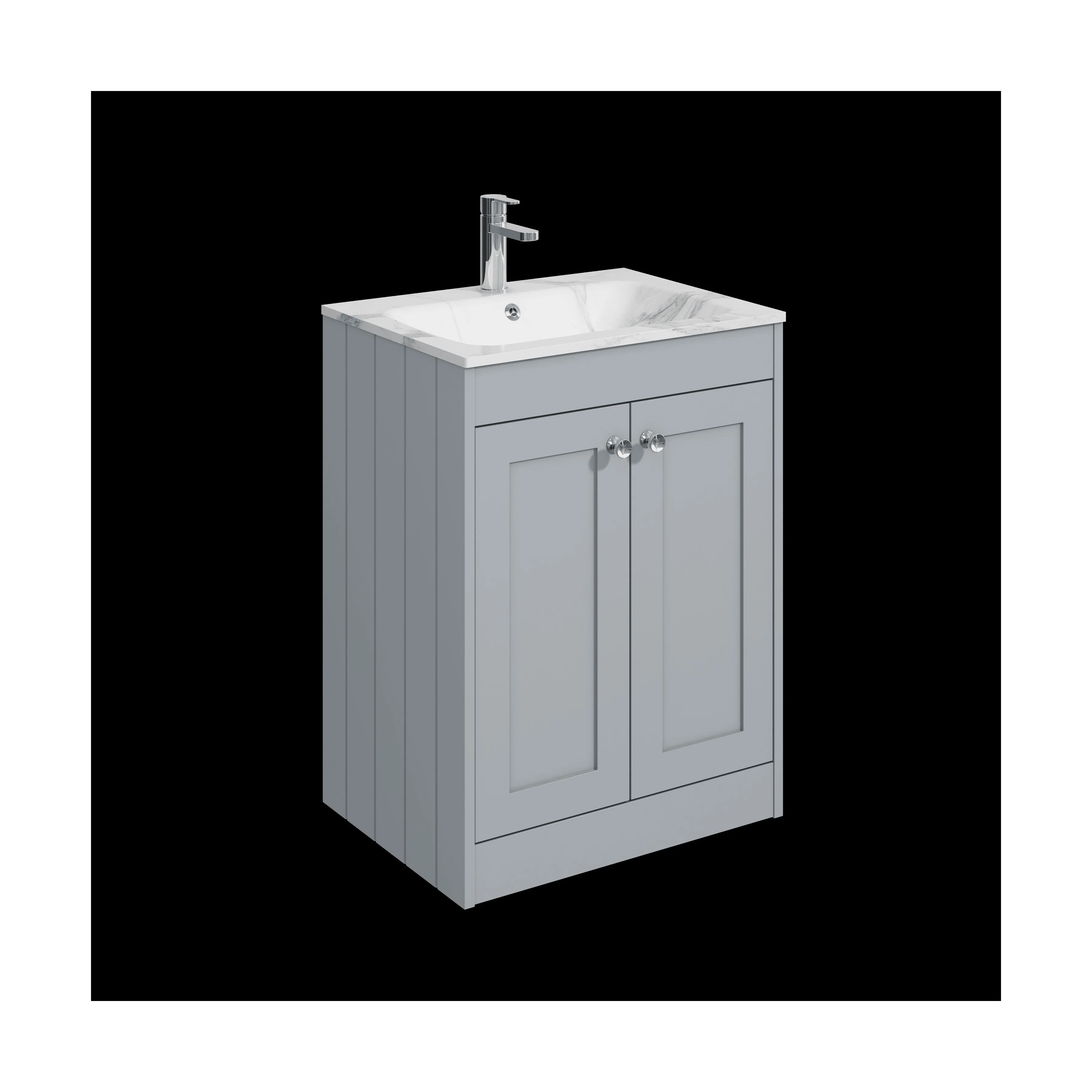 Balterley 600mm Floor Standing 2 Door Unit & Stone Basin 1 Tap Hole - Satin Grey