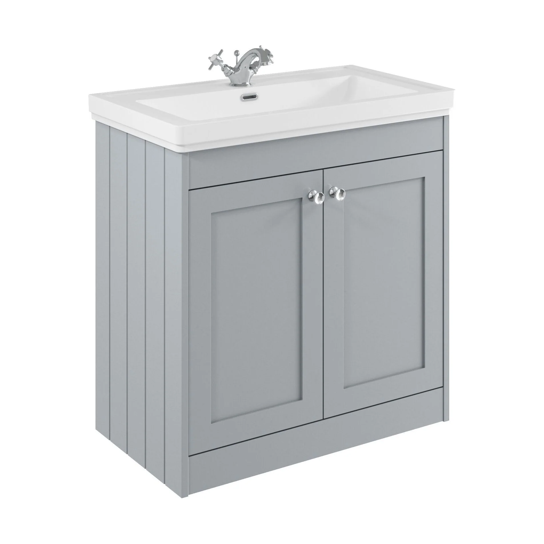 Balterley 800mm Floor Standing 2 Door Unit with Classic Basin 1 Tap Hole - Satin Grey