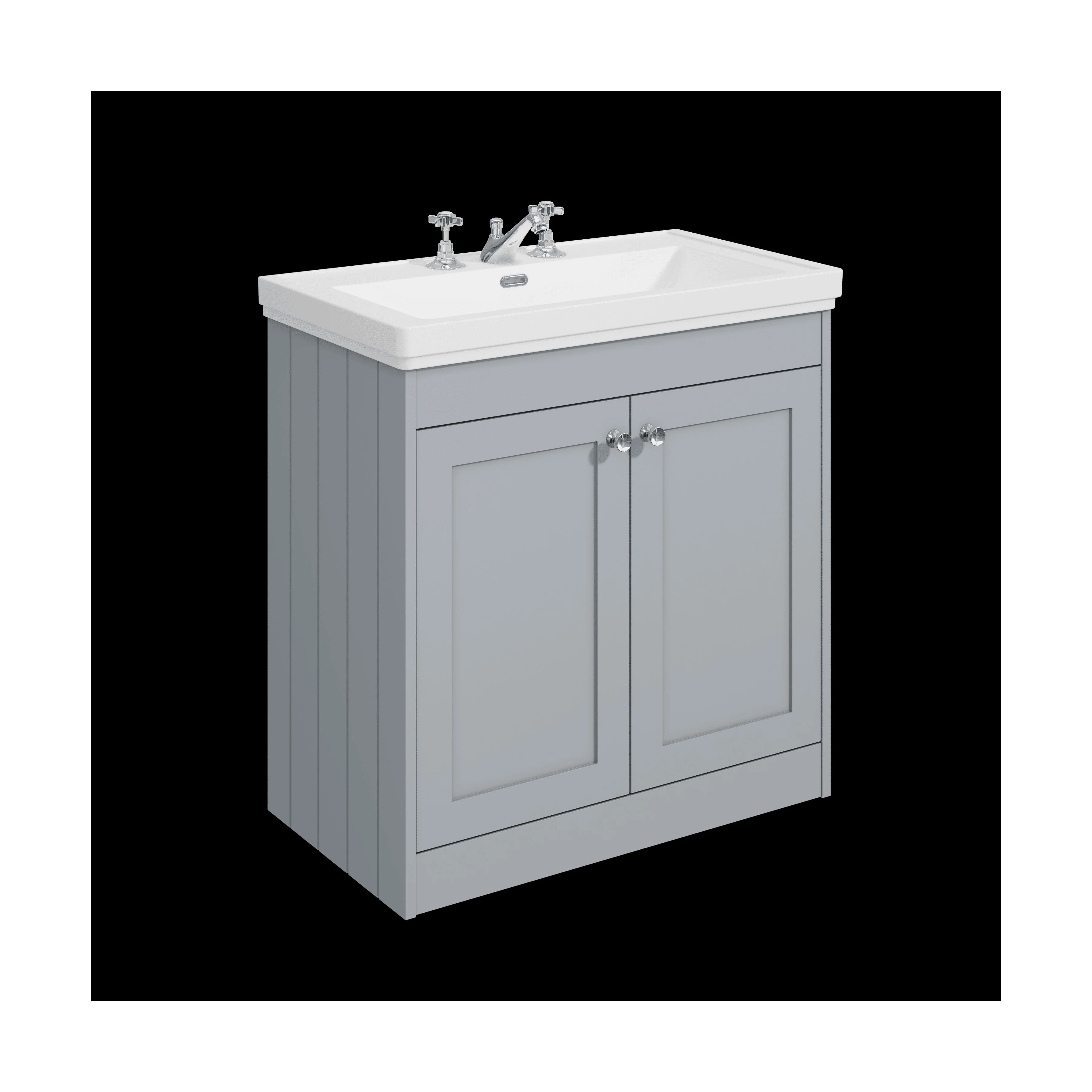 Balterley 800mm Floor Standing 2 Door Unit with Classic Basin 3 Tap Hole - Satin Grey
