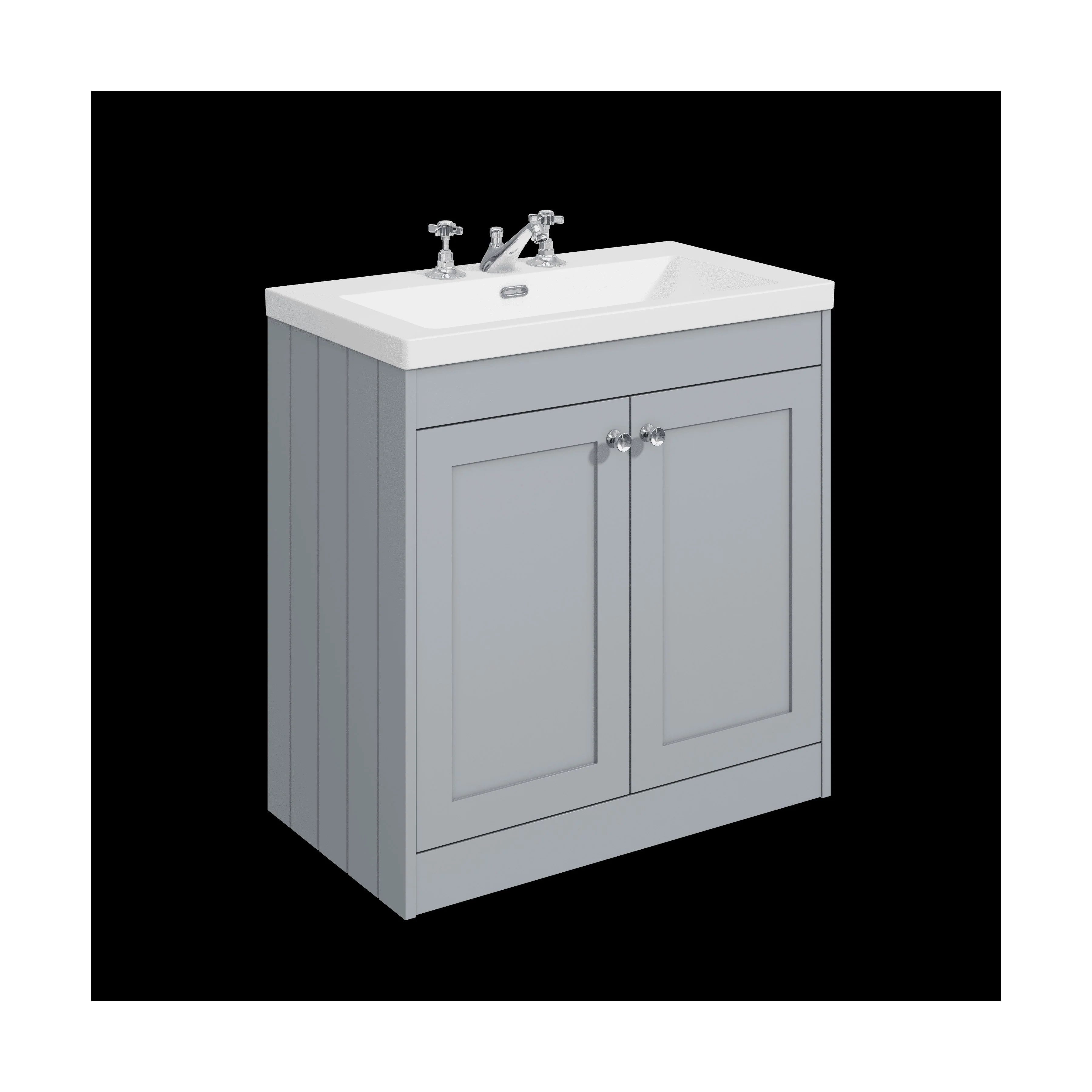 Balterley 800mm Floor Standing 2 Door Unit with Minimalist Basin 3 Tap Hole - Satin Grey