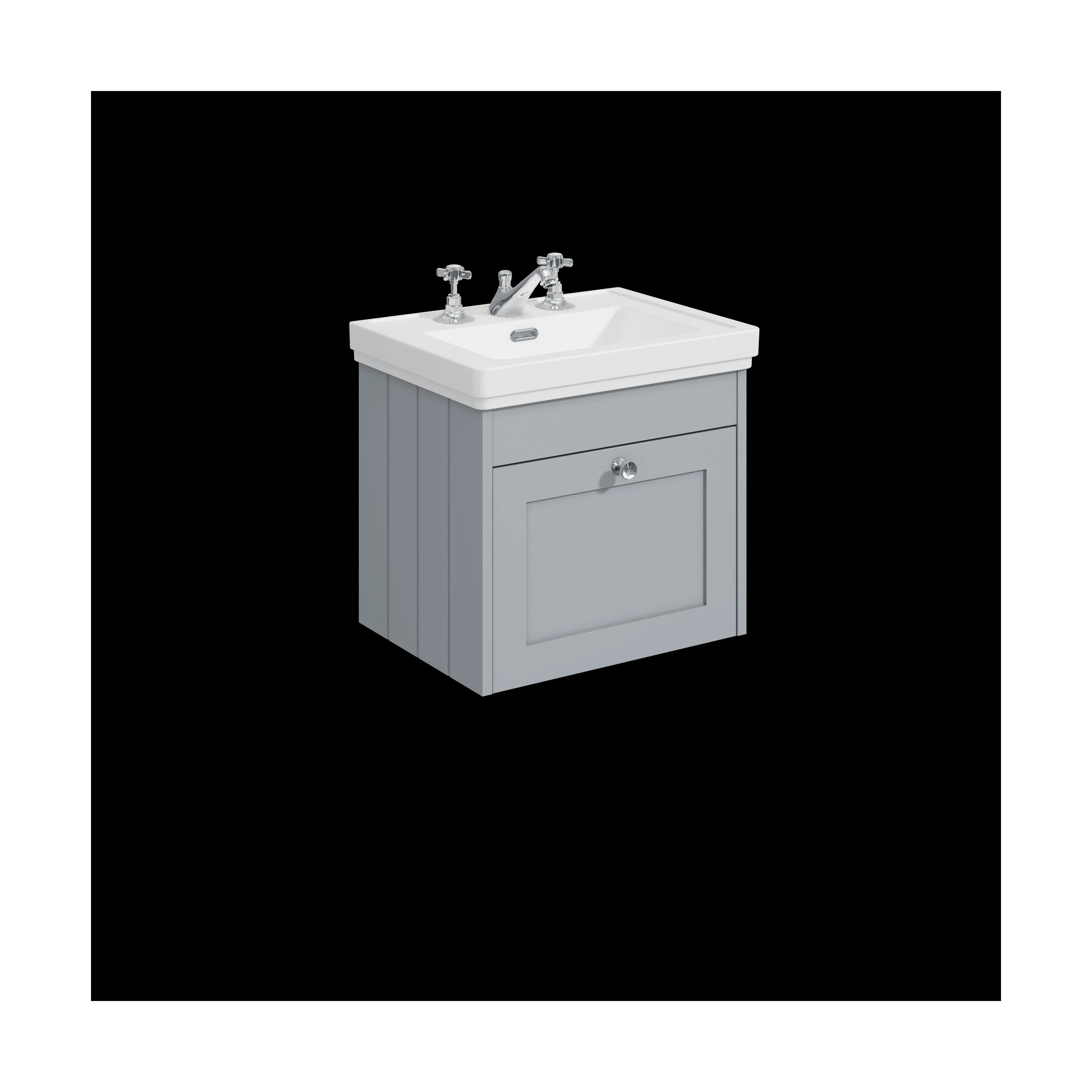 Balterley 500mm Wall Hung 1 Drawer Unit with Classic Basin 3 Tap Hole - Satin Grey