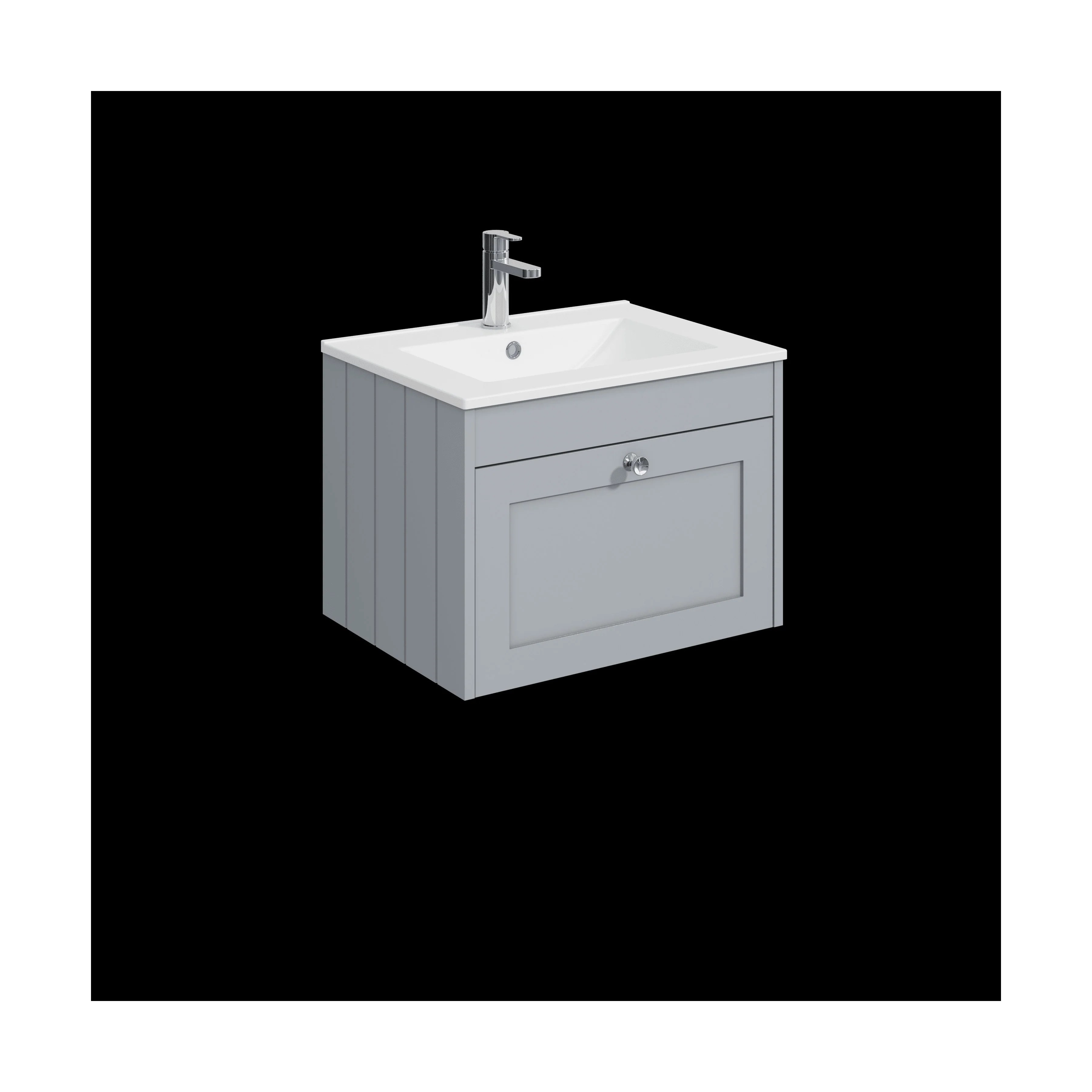 Balterley 600mm Wall Hung 1 Drawer Unit with Minimalist Basin 1 Tap Hole - Satin Grey