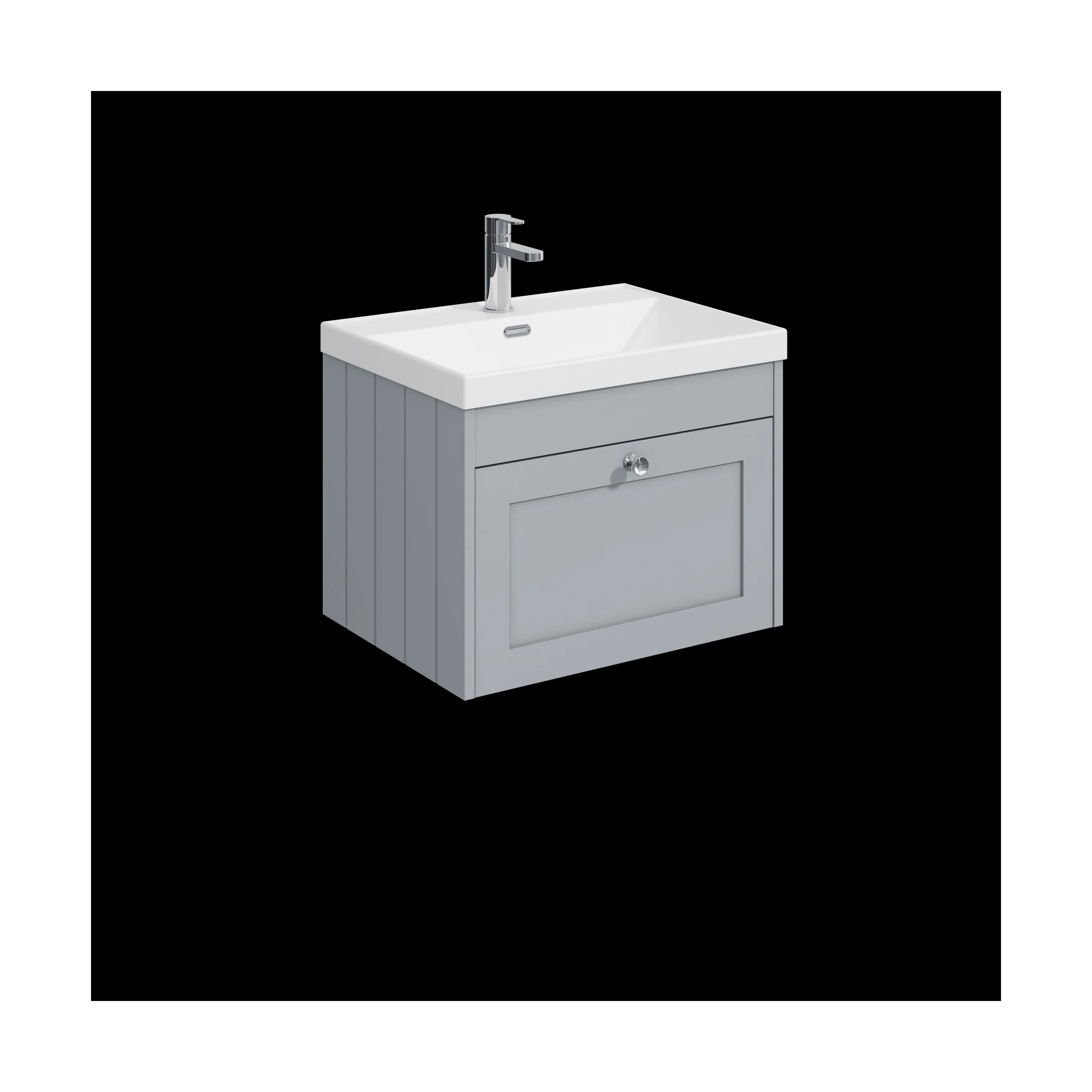 Balterley 600mm Wall Hung 1 Drawer Unit with Thin Edge Basin 1 Tap Hole - Satin Grey
