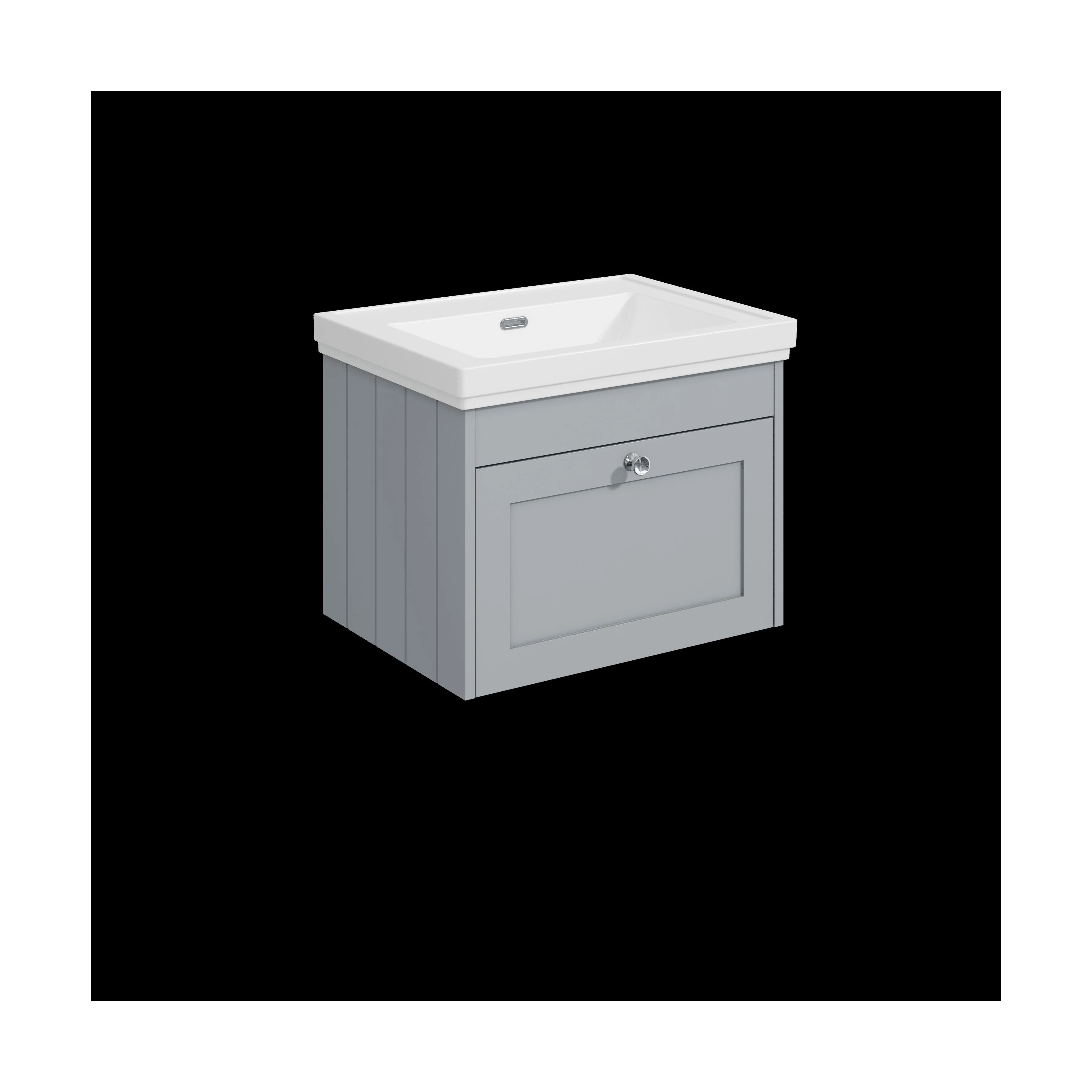Balterley 600mm Wall Hung 1 Drawer Unit with Classic Basin No Tap Hole - Satin Grey