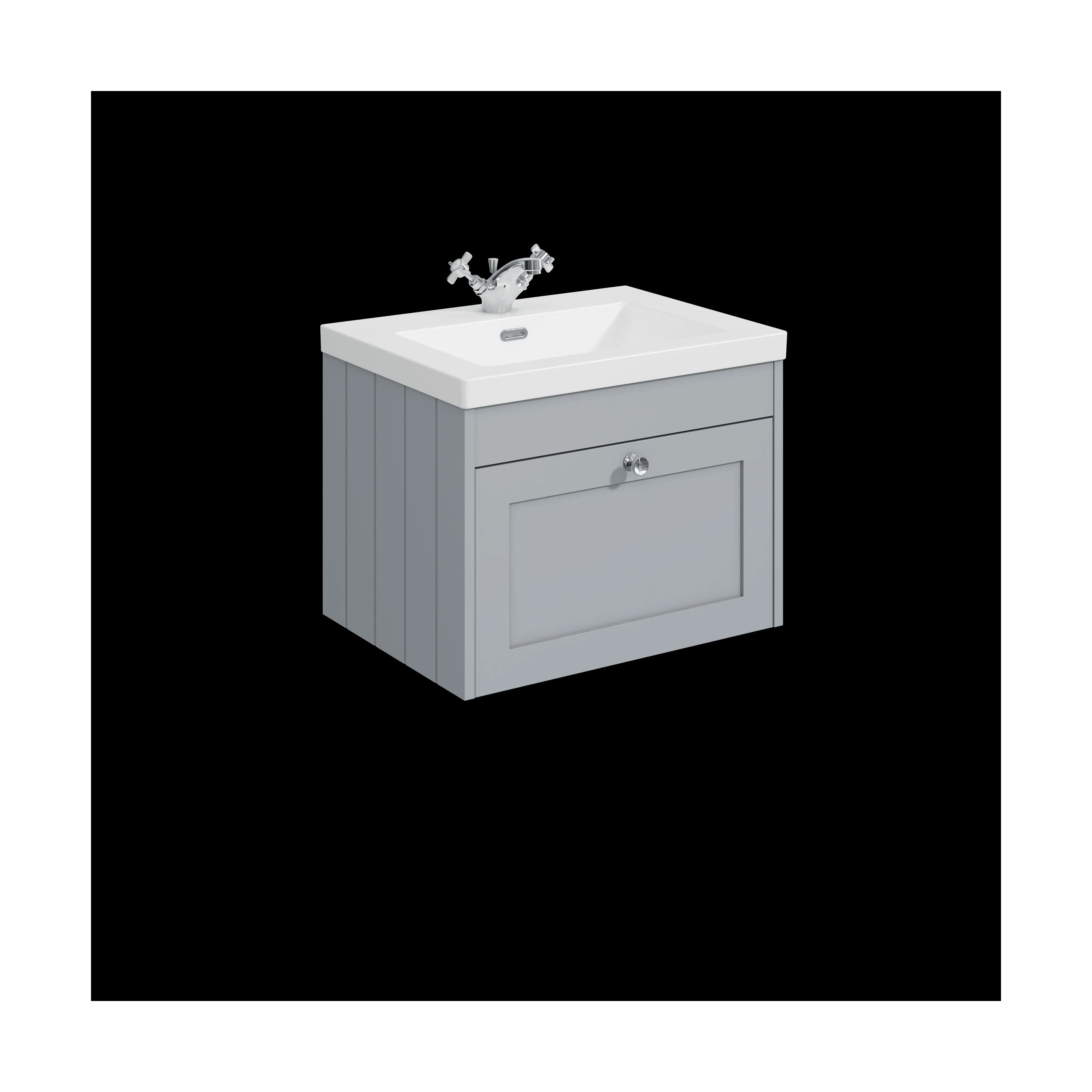 Balterley 600mm Wall Hung 1 Drawer Unit & Minimalist Basin 1 Tap Hole - Satin Grey