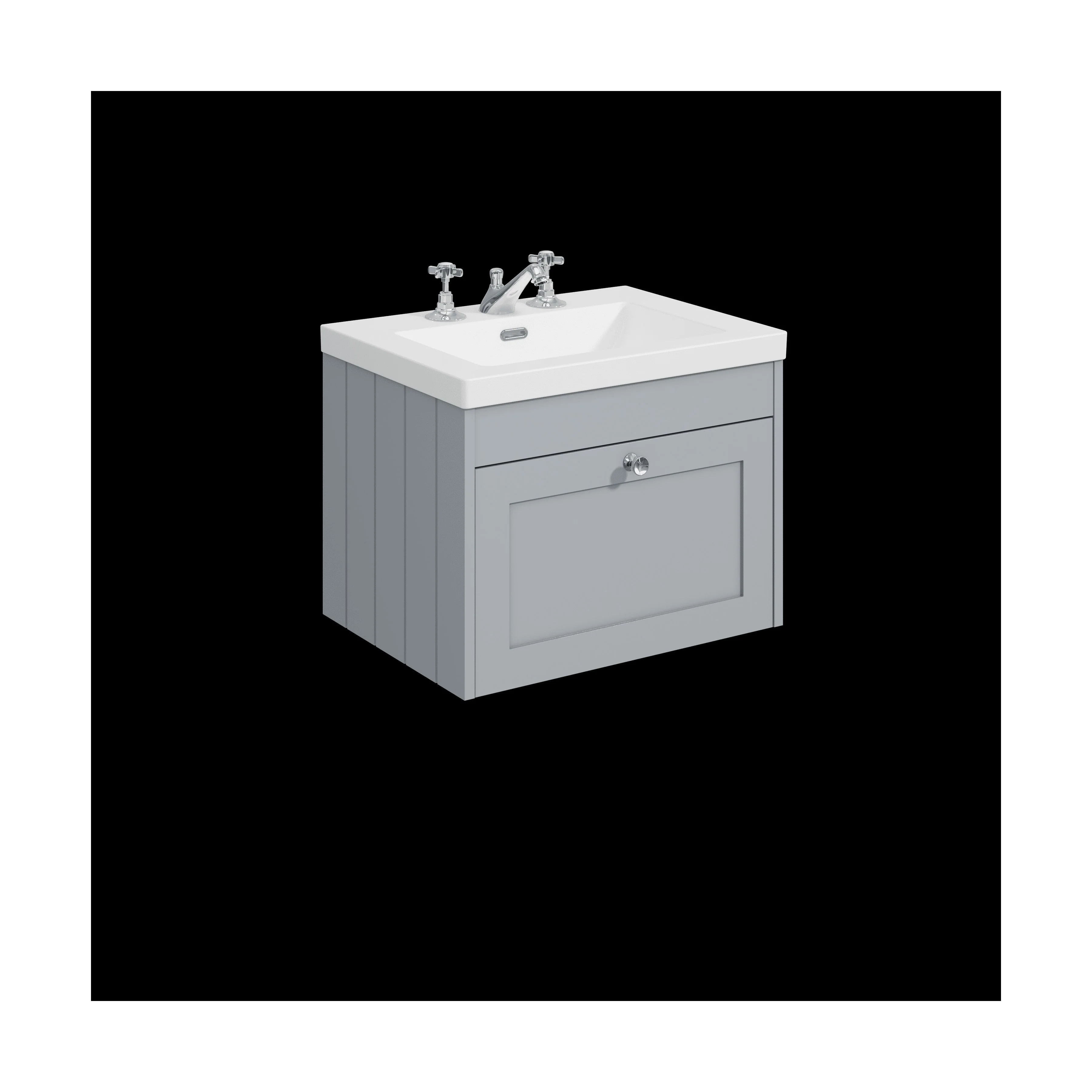Balterley 600mm Wall Hung 1 Drawer Unit with Minimalist Basin 3 Tap Hole - Satin Grey