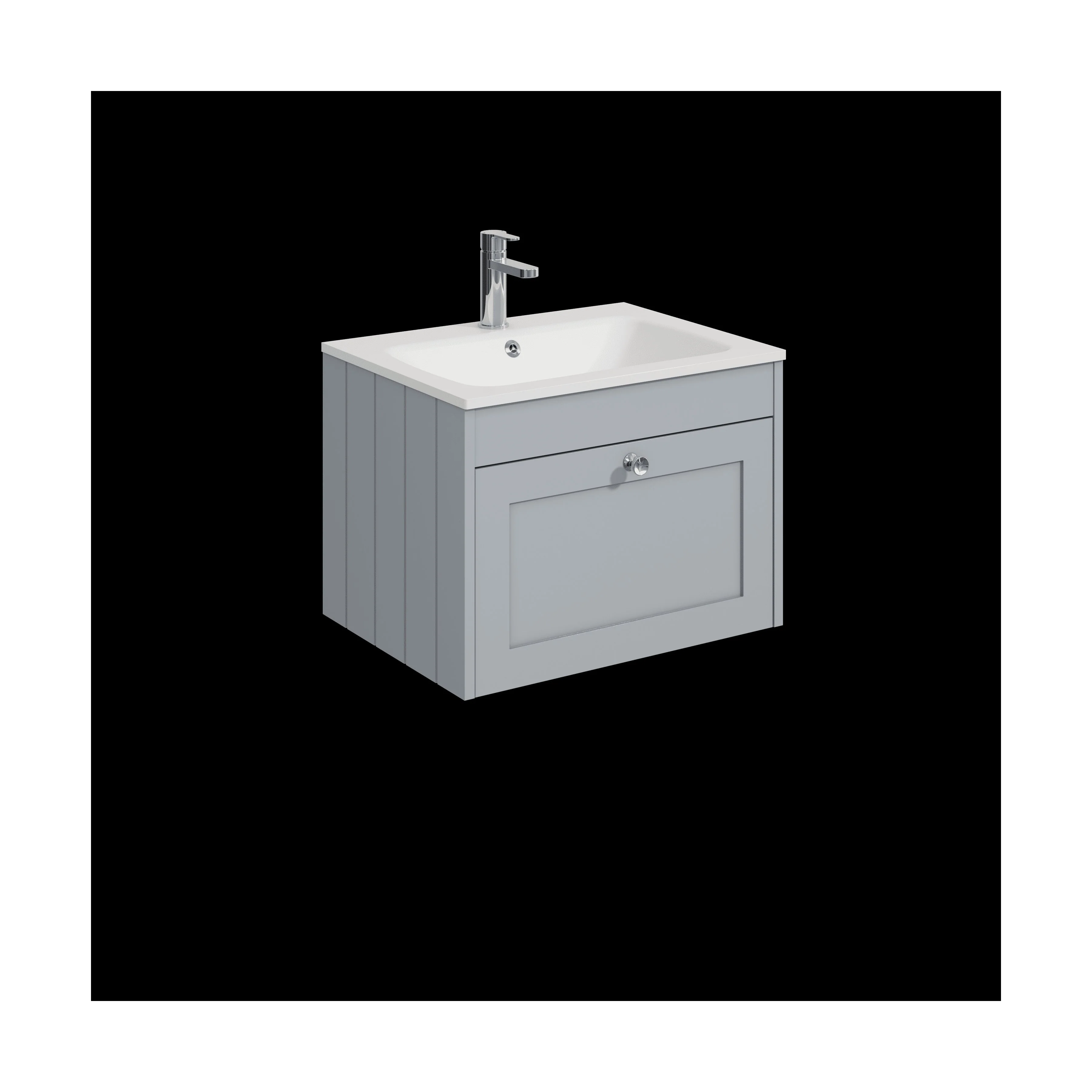 Balterley 600mm Wall Hung 1 Drawer Unit with Stone Basin 1 Tap Hole - Satin Grey