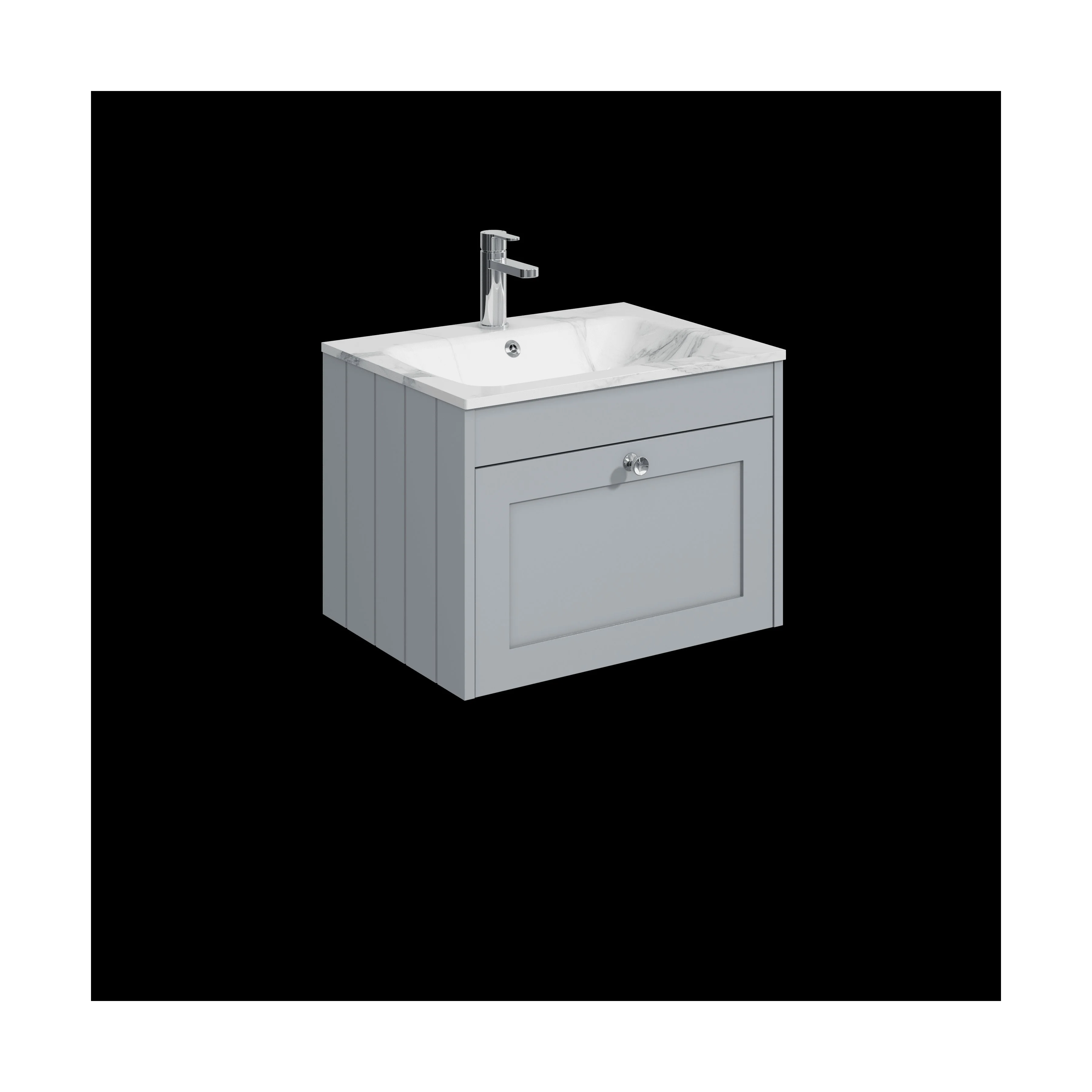 Balterley 600mm Wall Hung 1 Drawer Unit with Stone Basin 1 Tap Hole, Satin Grey