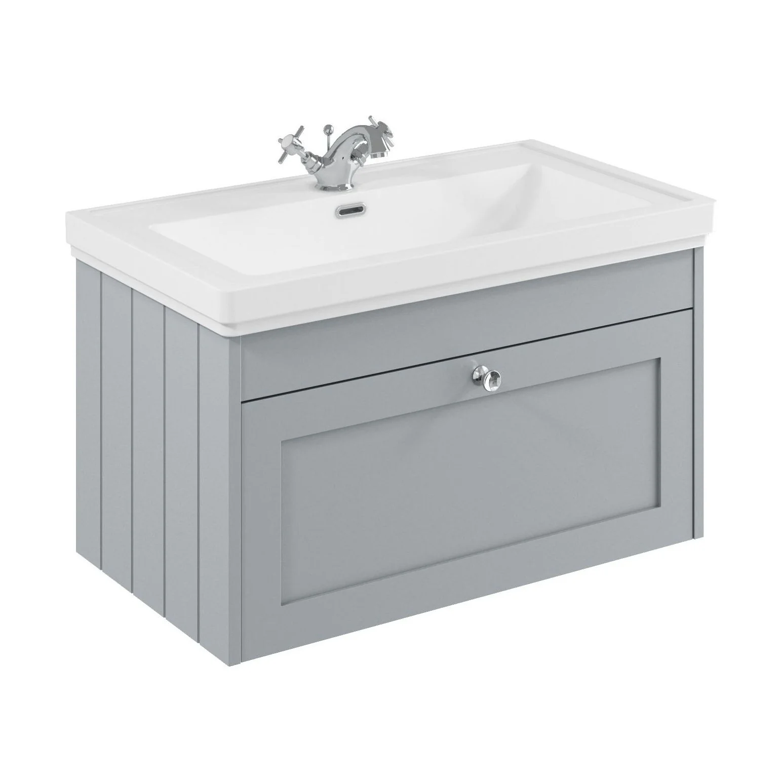 Balterley 800mm Wall Hung 1 Drawer Unit with Classic Basin 1 Tap Hole - Satin Grey