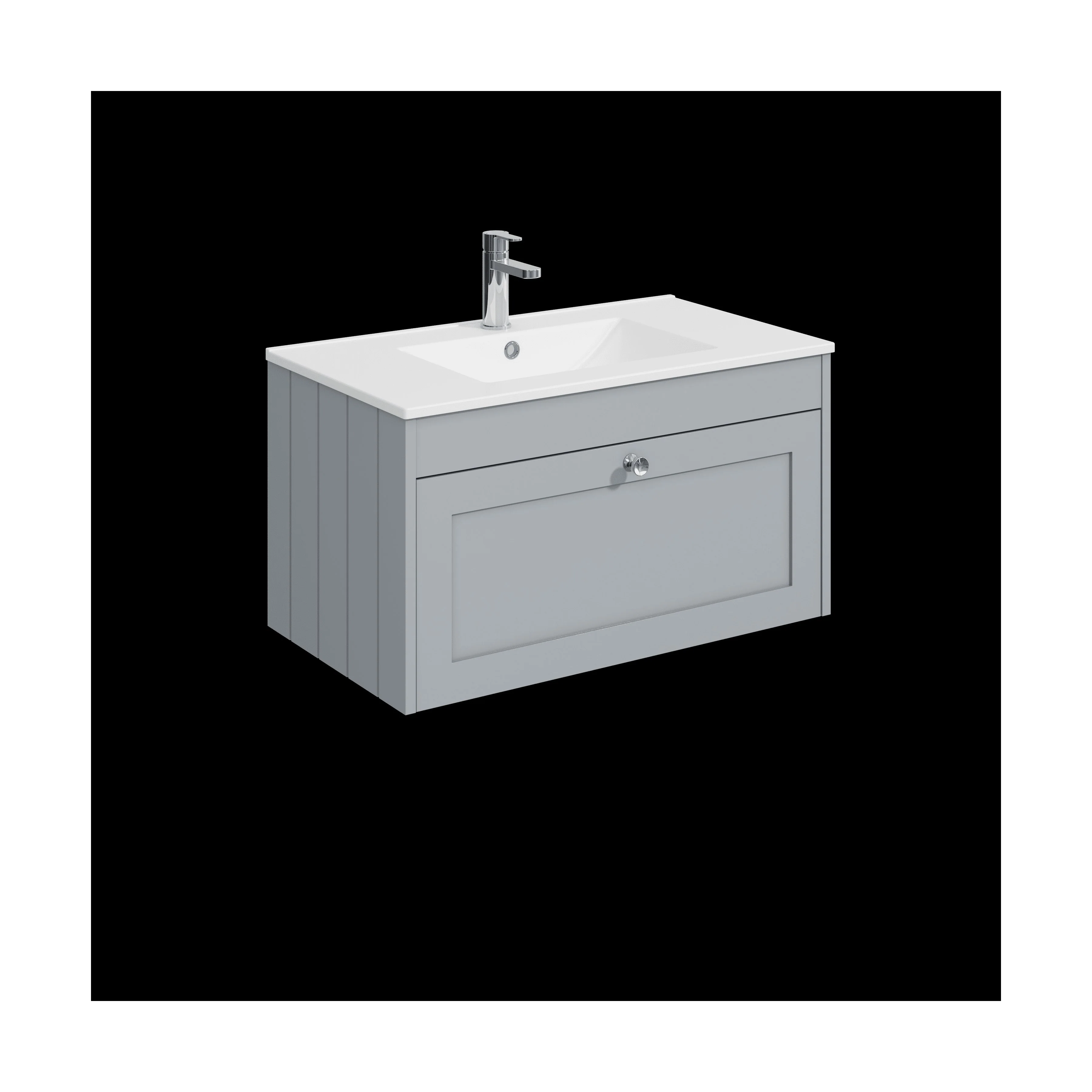 Balterley 800mm Wall Hung 1 Drawer Unit with Minimalist Basin 1 Tap Hole - Satin Grey