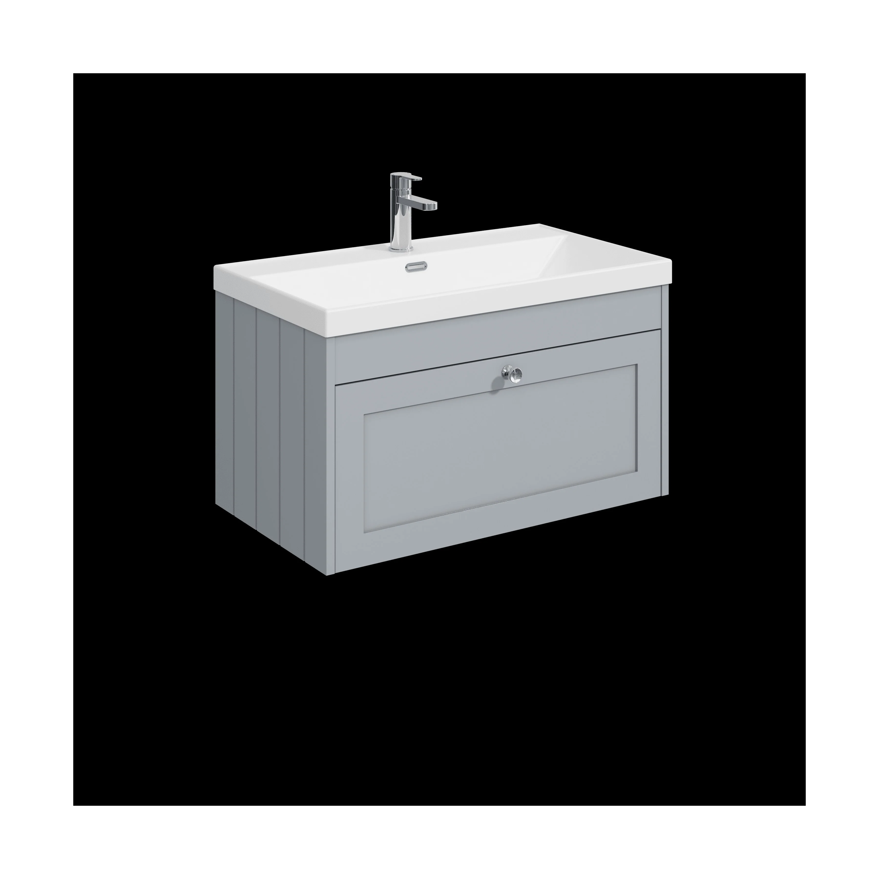 Balterley 800mm Wall Hung 1 Drawer Unit with Thin Edge Basin 1 Tap Hole - Satin Grey