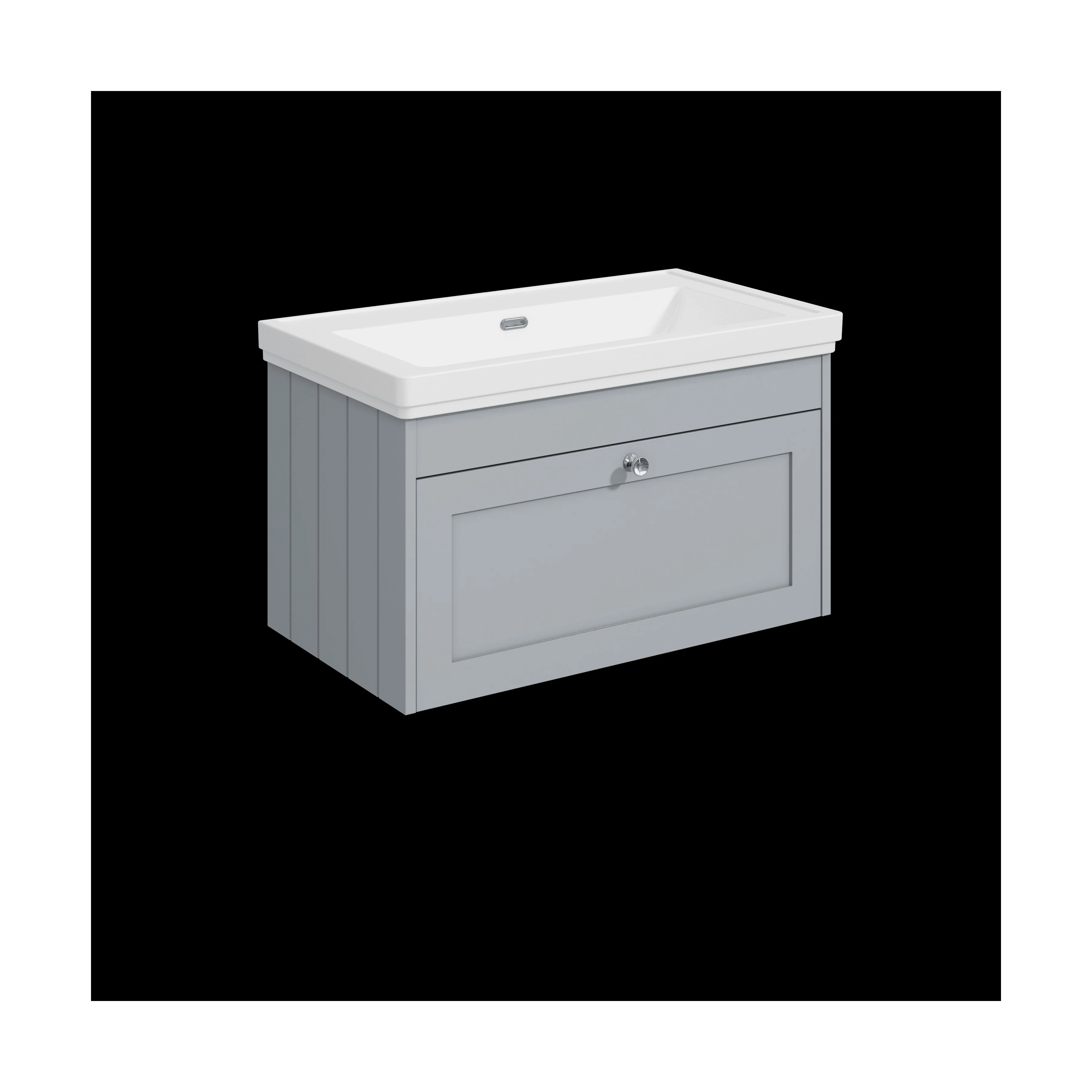 Balterley 800mm Wall Hung 1 Drawer Unit with Classic Basin No Tap Hole - Satin Grey