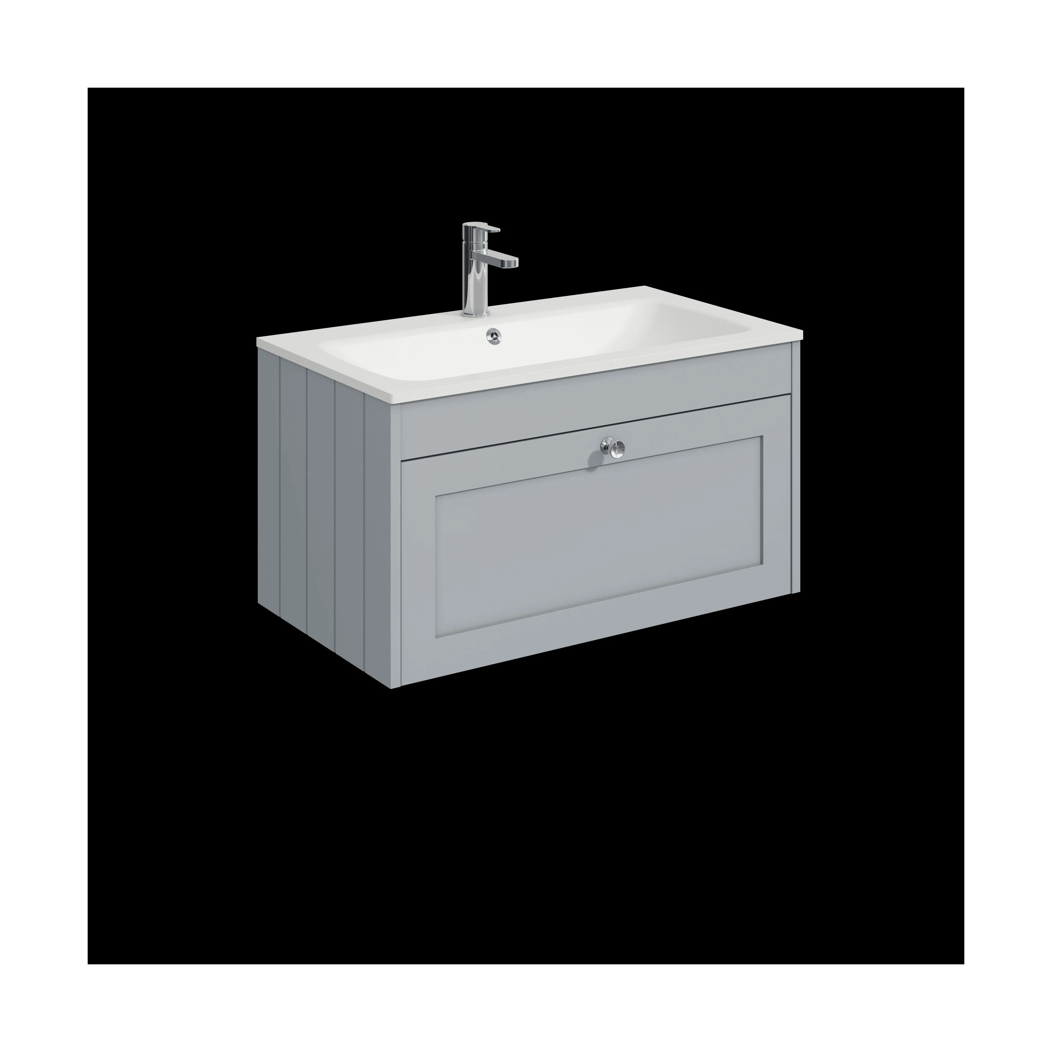 Balterley 800mm Wall Hung 1 Drawer Unit with Stone Basin 1 Tap Hole - Satin Grey