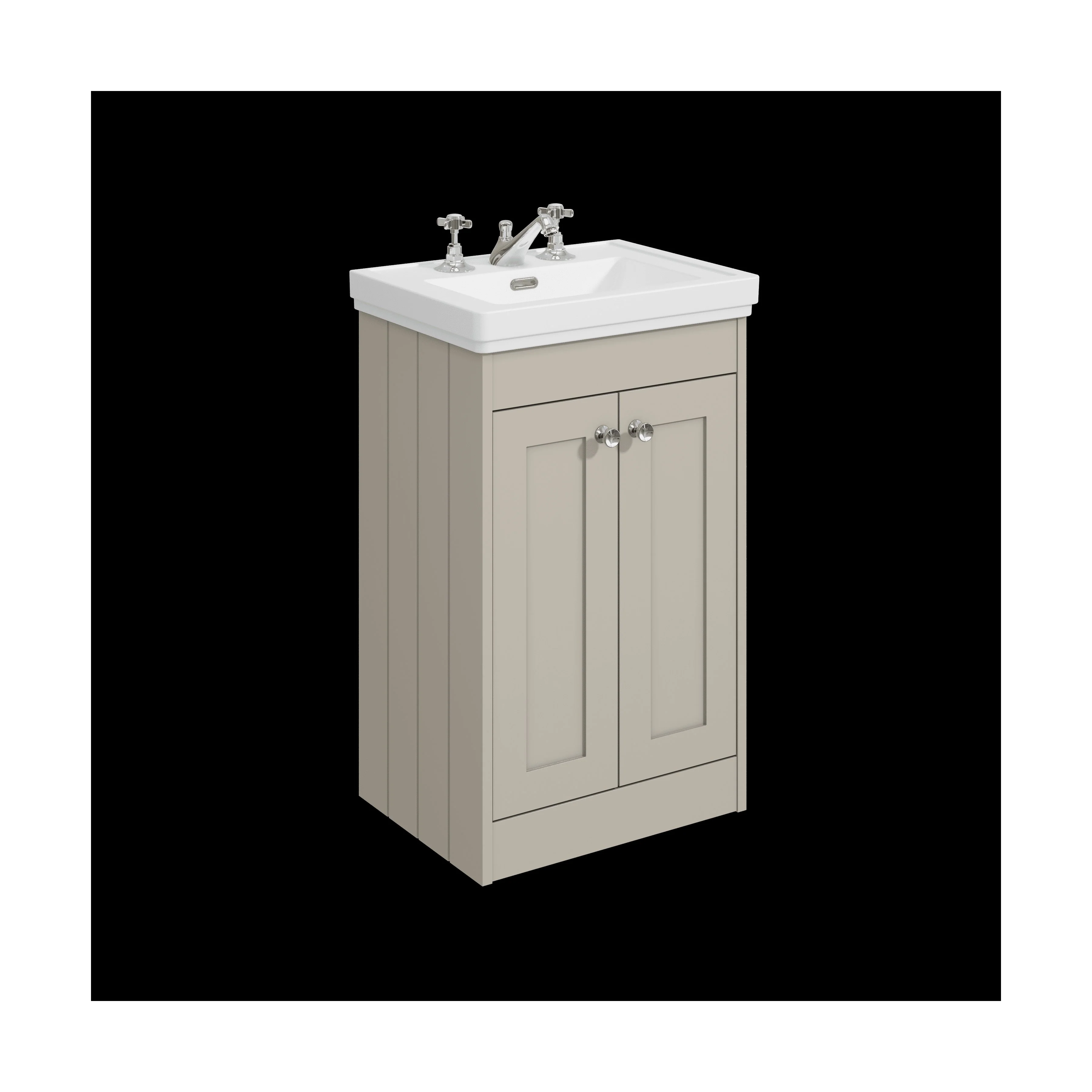 Balterley 500mm Floor Standing 2 Door Unit with Classic Basin 3 Tap Hole - Pebble Grey
