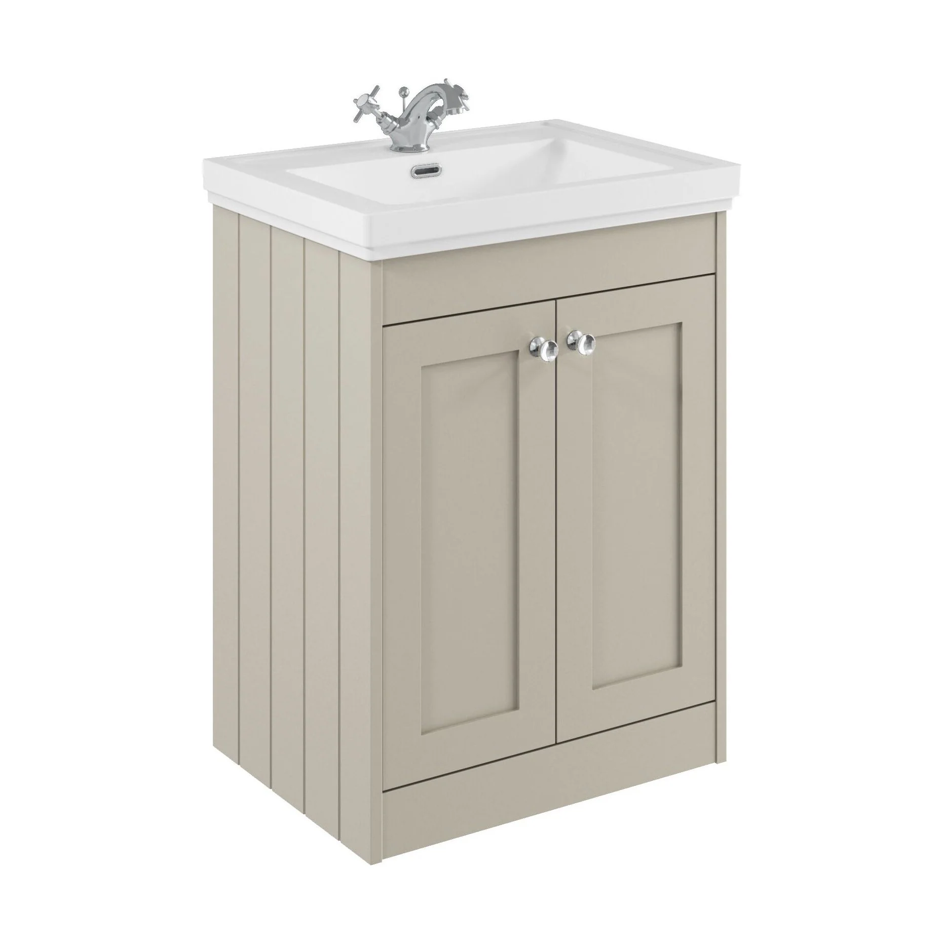 Balterley 600mm Floor Standing 2 Door Unit with Classic Basin 1 Tap Hole - Pebble Grey