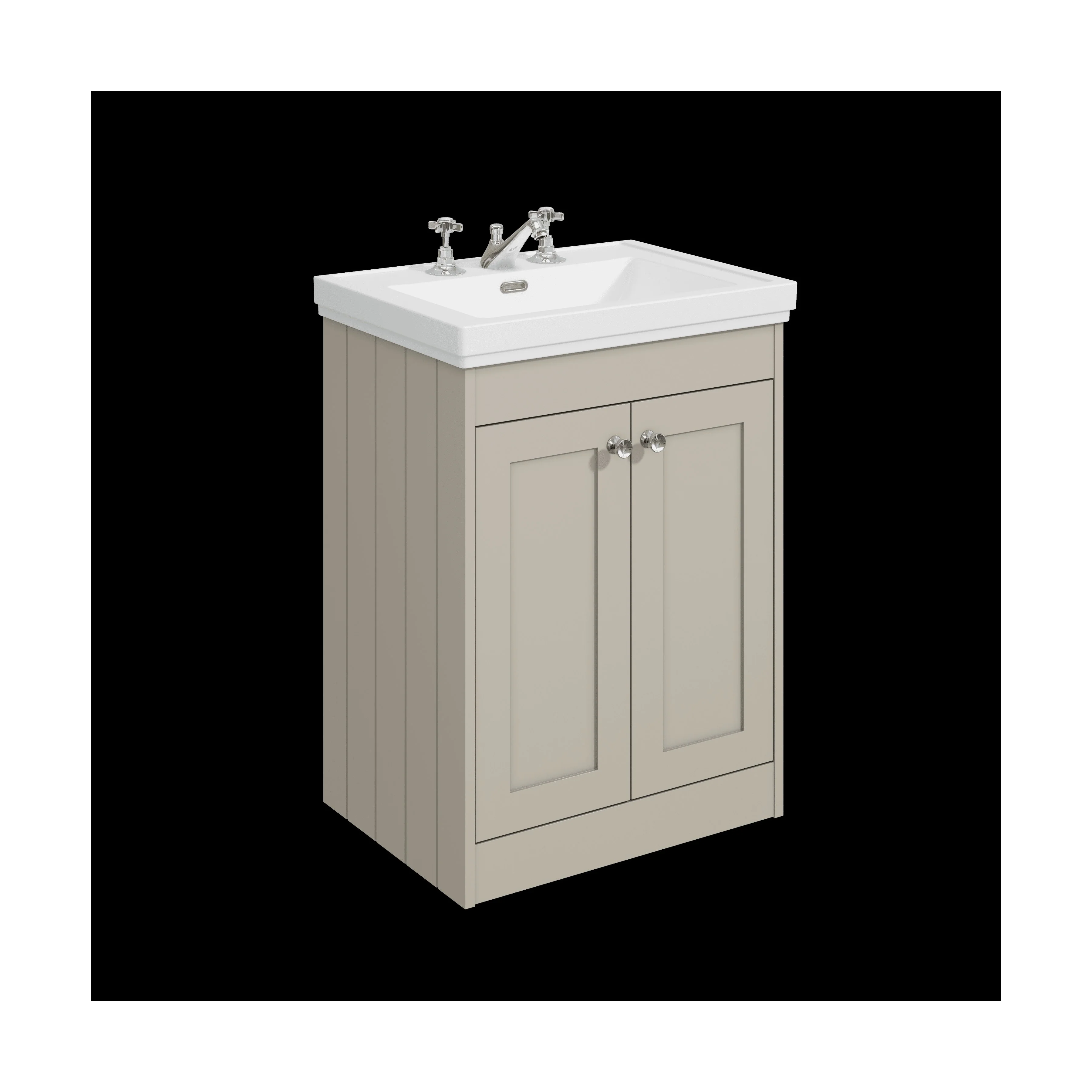 Balterley 600mm Floor Standing 2 Door Unit with Classic Basin 3 Tap Hole - Pebble Grey