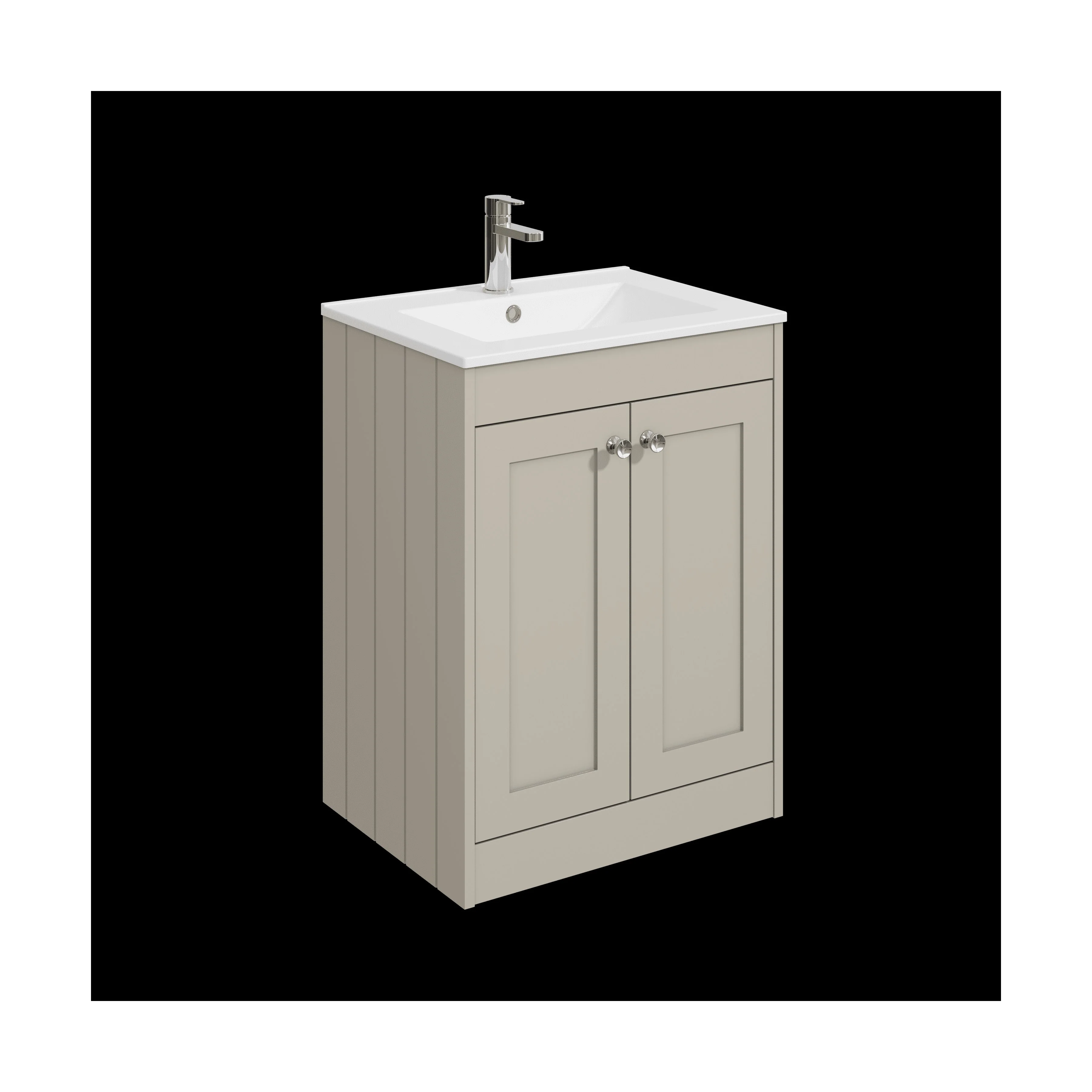 Balterley 600mm Floor Standing 2 Door Unit with Minimalist Basin 1 Tap Hole - Pebble Grey
