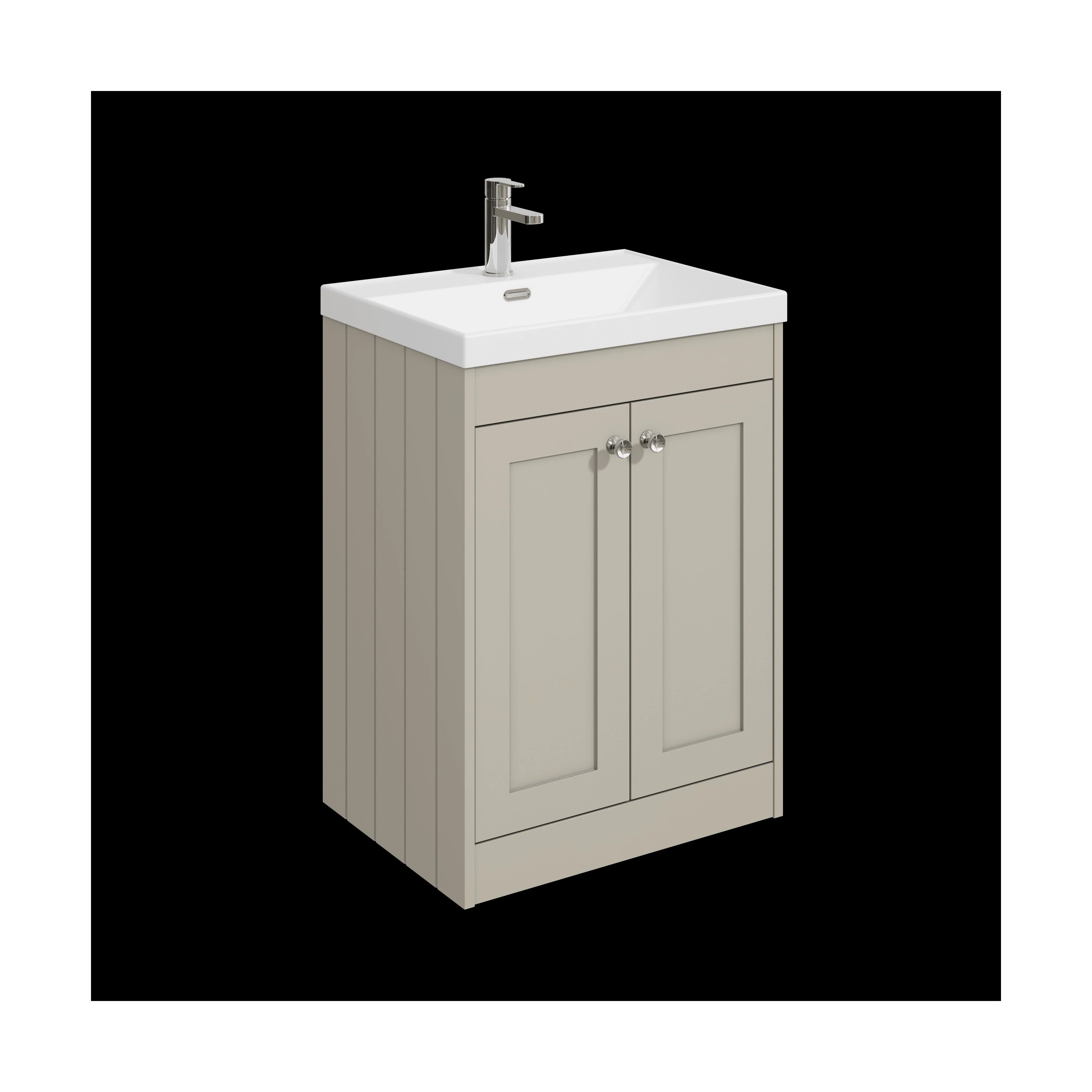 Balterley 600mm Floor Standing 2 Door Unit with Thin Edge Basin 1 Tap Hole - Pebble Grey