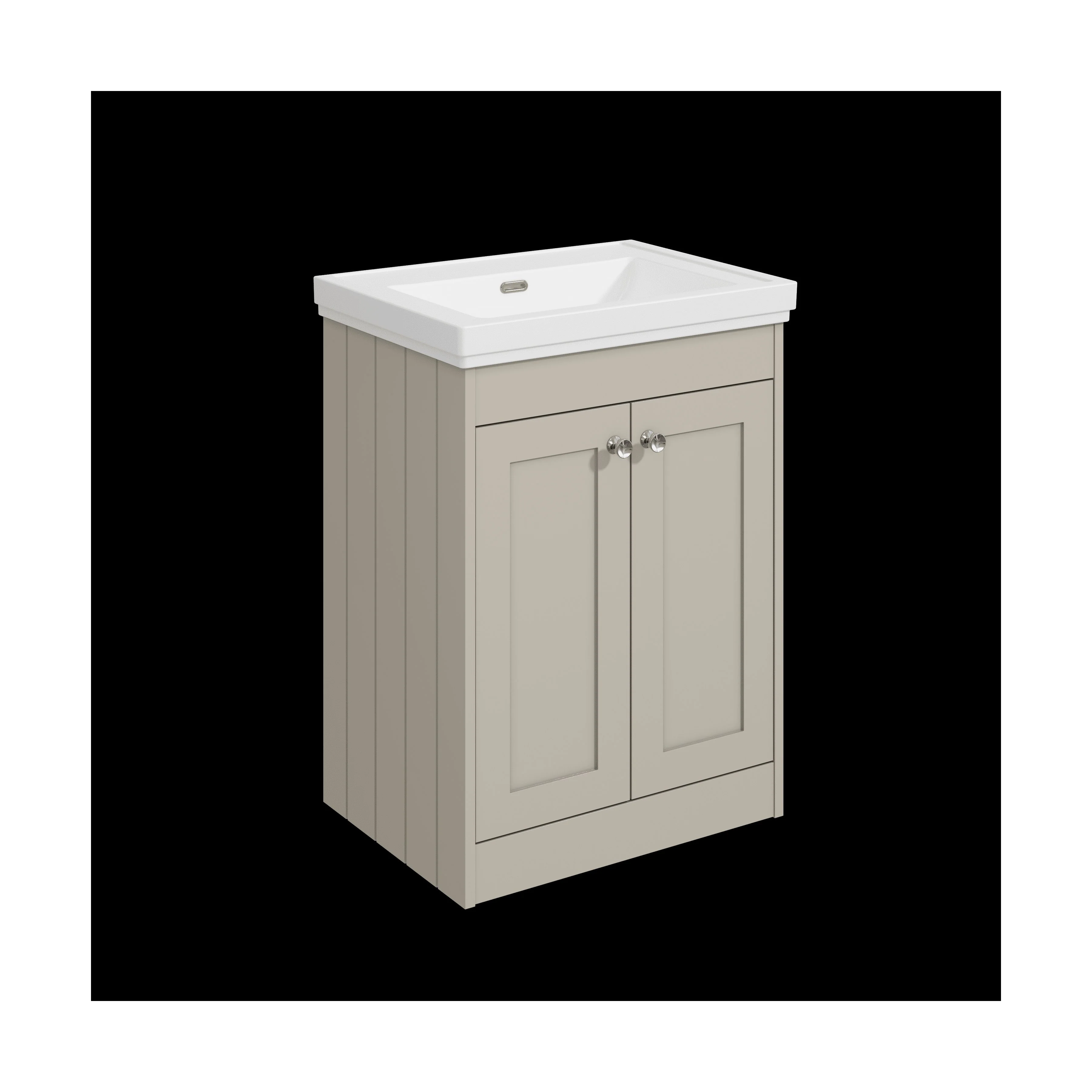 Balterley 600mm Floor Standing 2 Door Unit with Classic Basin No Tap Hole - Pebble Grey