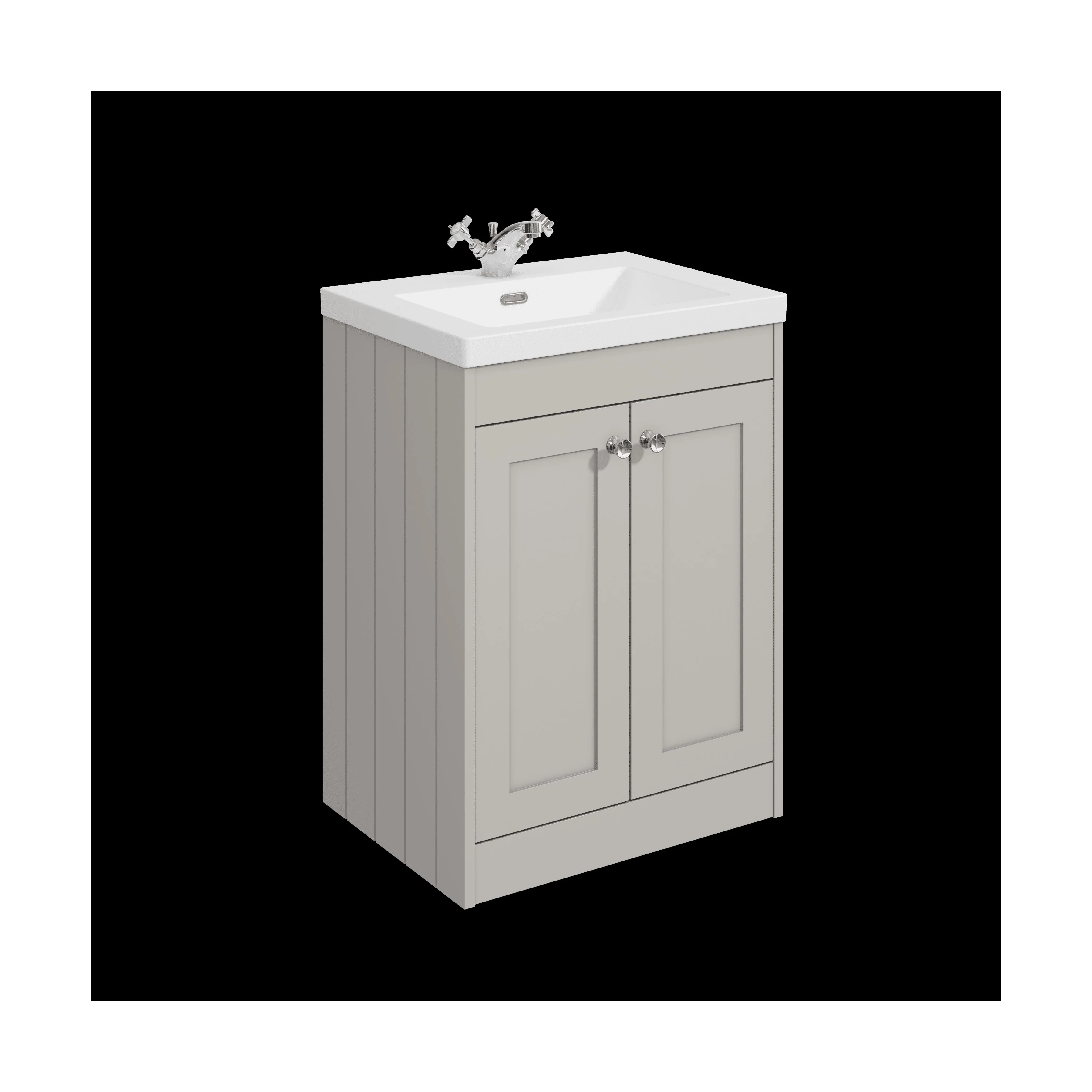 Balterley 600mm Floor Standing 2 Door Unit with Minimalist Basin 1 Tap Hole - Pebble Grey