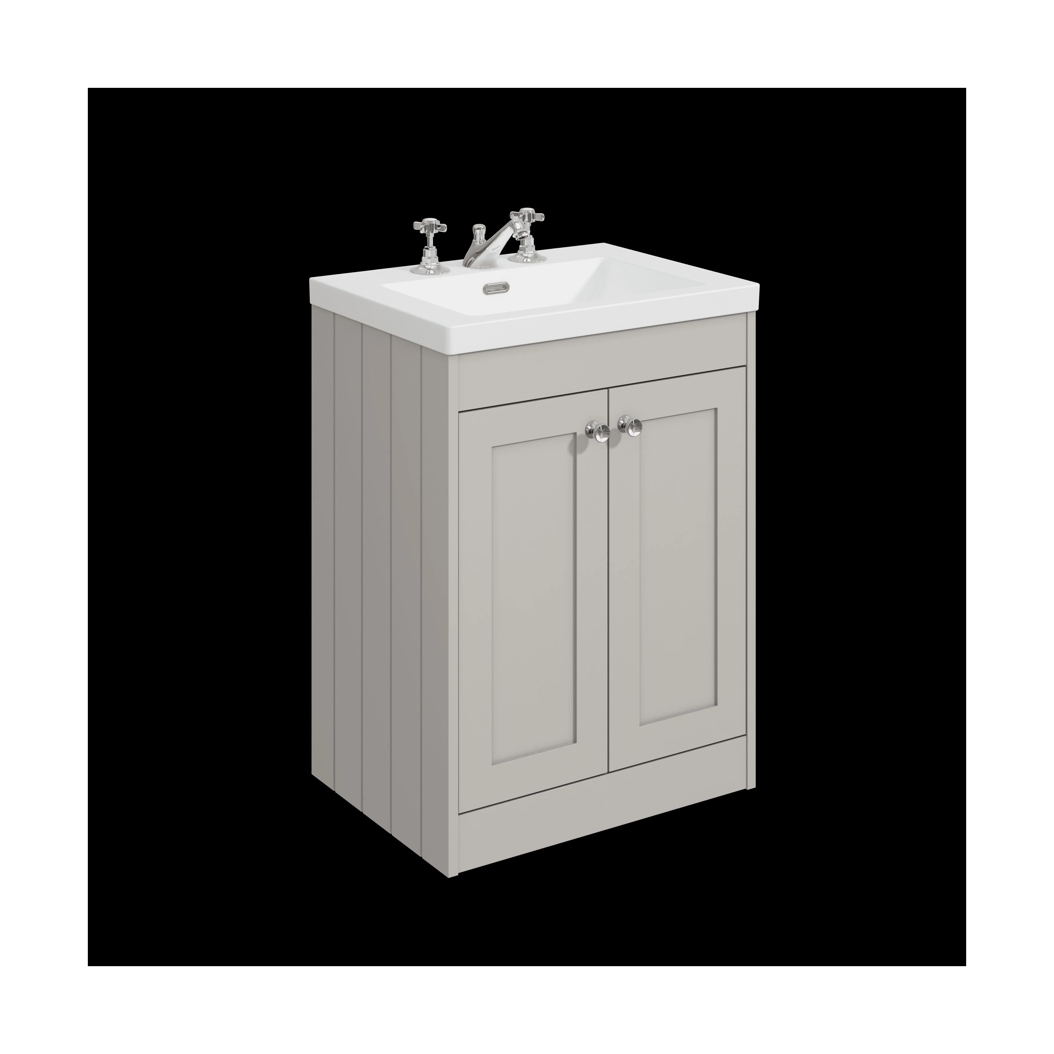 Balterley 600mm Floor Standing 2 Door Unit with Minimalist Basin 3 Tap Hole - Pebble Grey