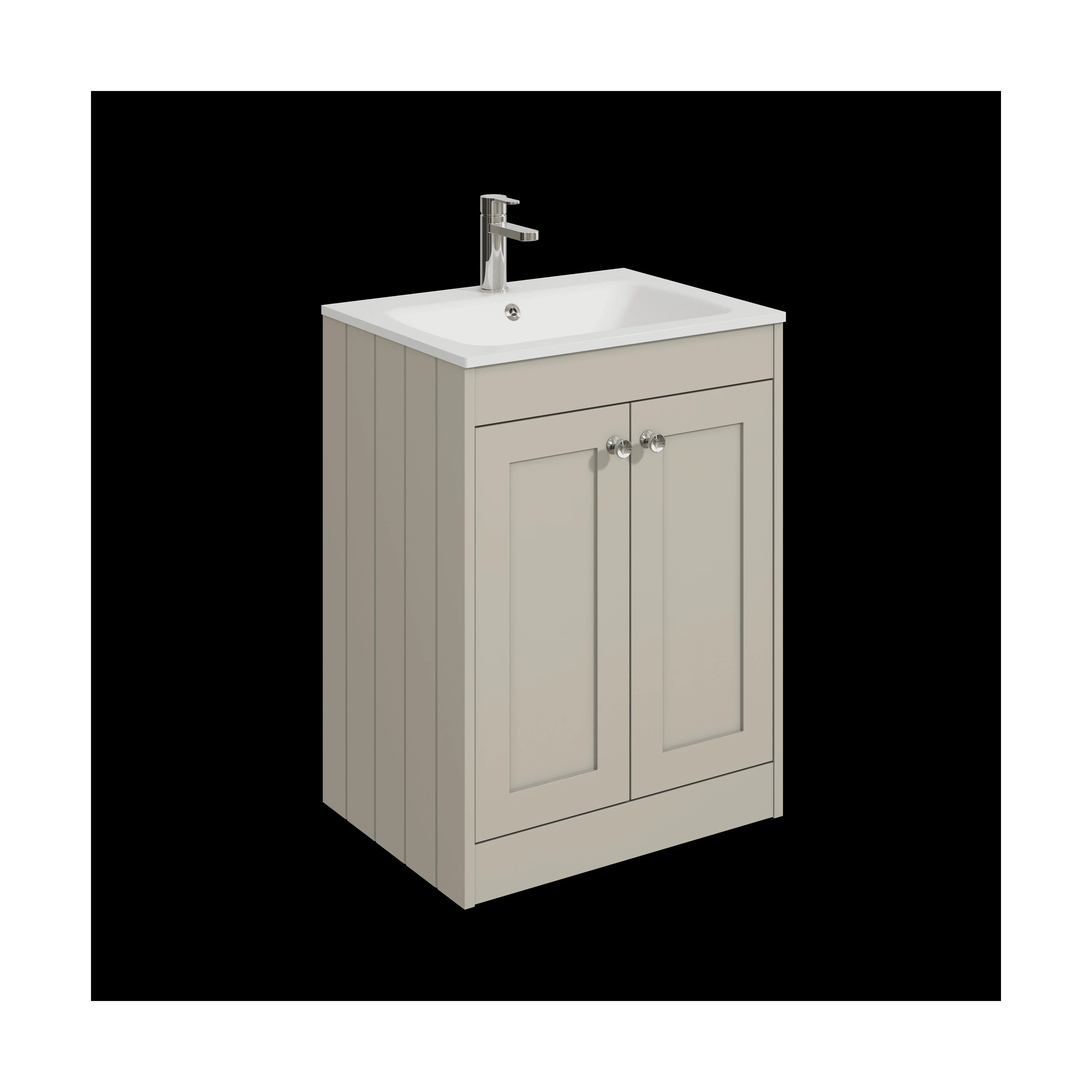 Balterley 600mm Floor Standing 2 Door Unit with Stone Basin 1 Tap Hole - Pebble Grey