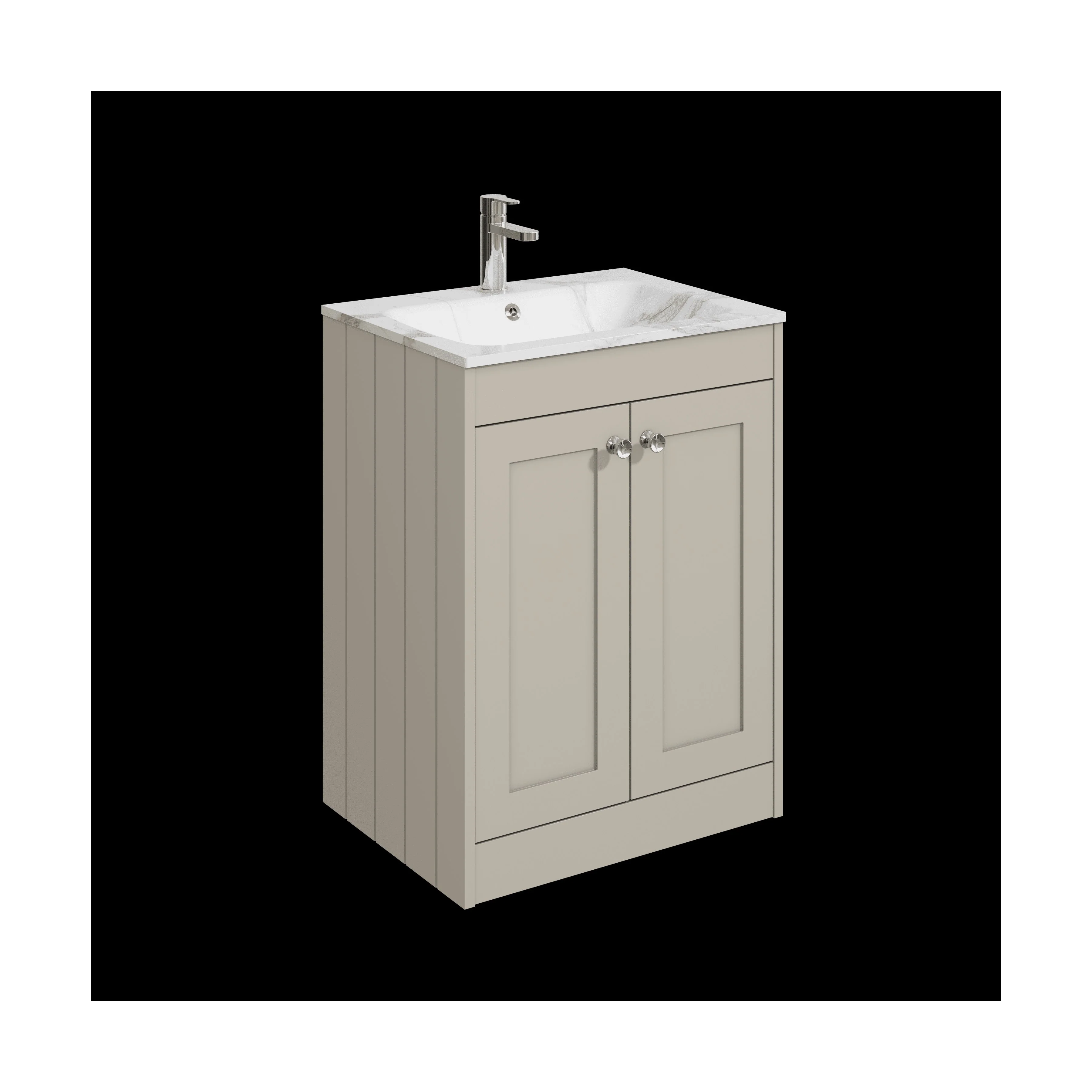 Balterley 600mm Floor Standing 2 Door Unit with Stone Basin 1 Tap Hole - Pebble Grey