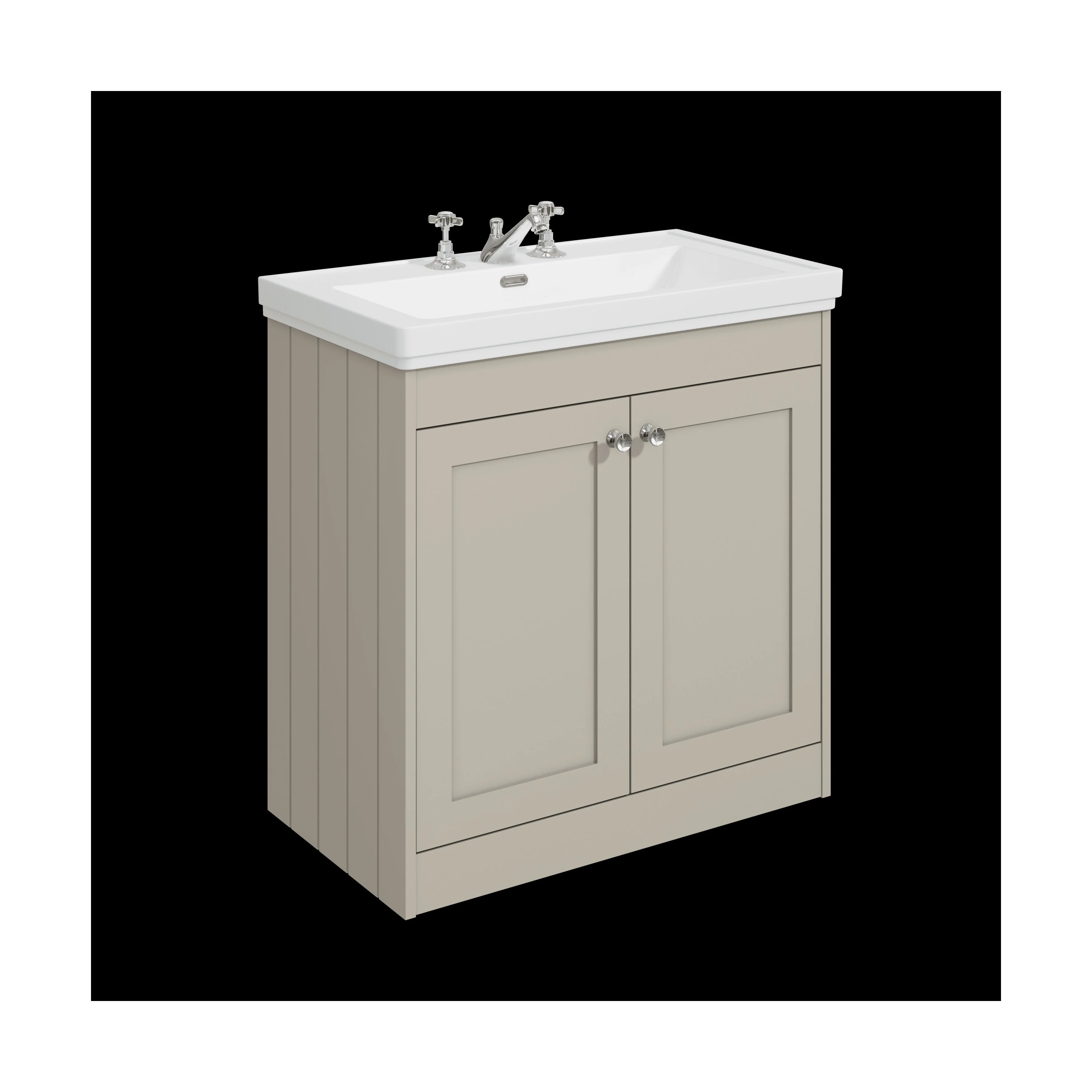 Balterley 800mm Floor Standing 2 Door Unit with Classic Basin 3 Tap Hole - Pebble Grey