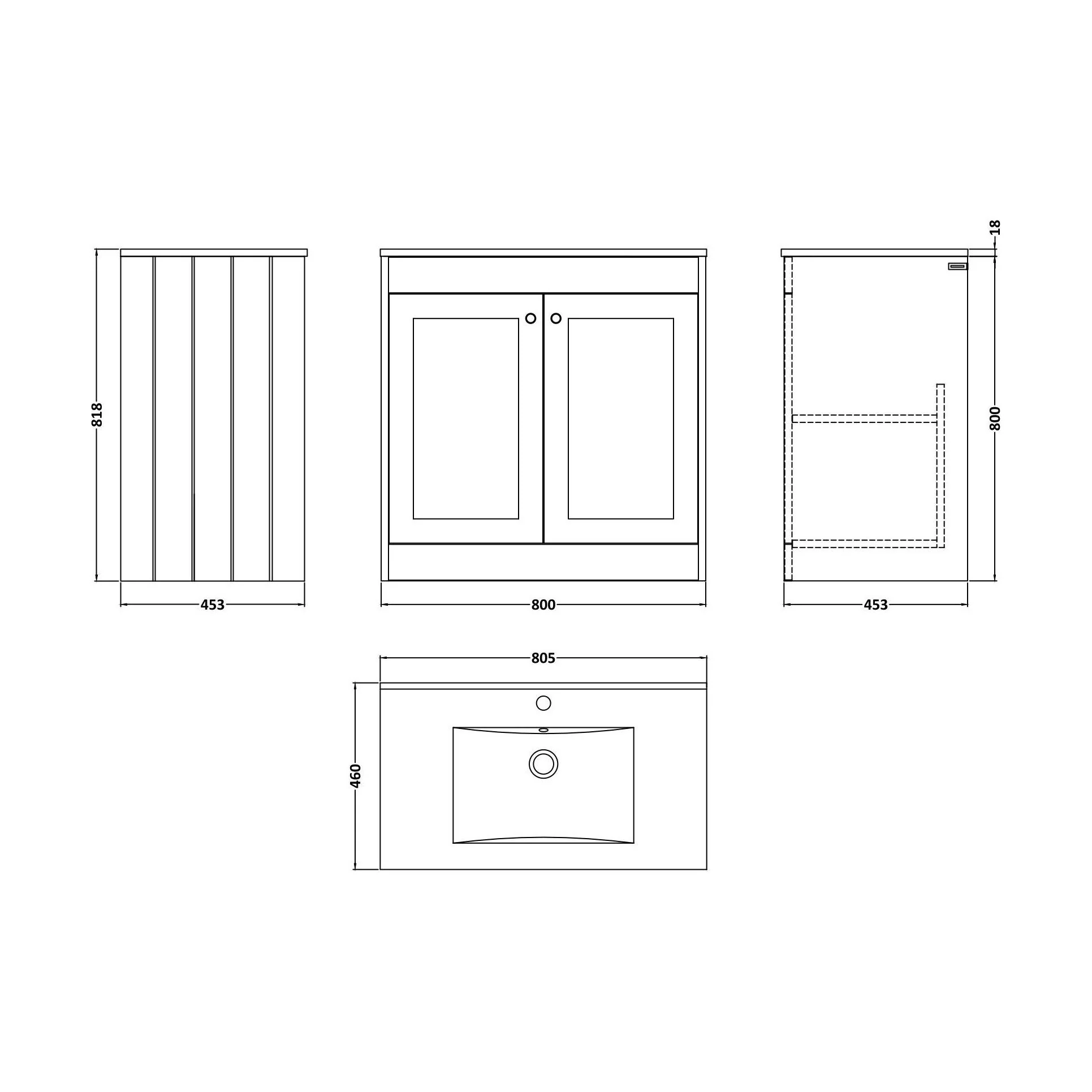 Balterley 800mm Floor Standing 2 Door Unit with Minimalist Basin 1 Tap Hole - Pebble Grey - Image 2