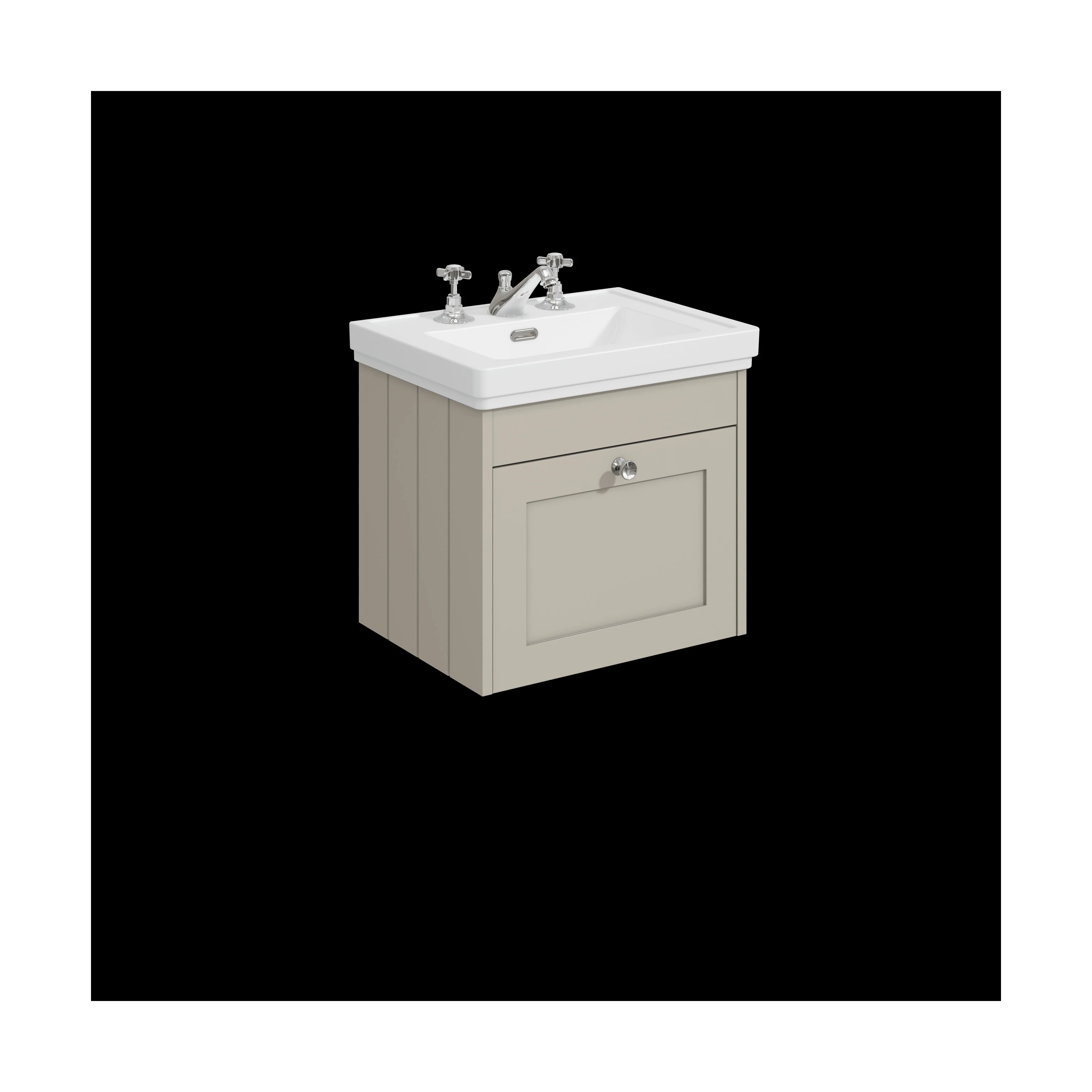 Balterley 500mm Wall Hung 1 Drawer Unit with Classic Basin 3 Tap Hole - Pebble Grey