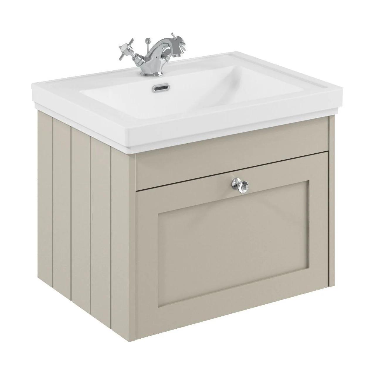 Balterley 600mm Wall Hung 1 Drawer Unit with Classic Basin 1 Tap Hole - Pebble Grey